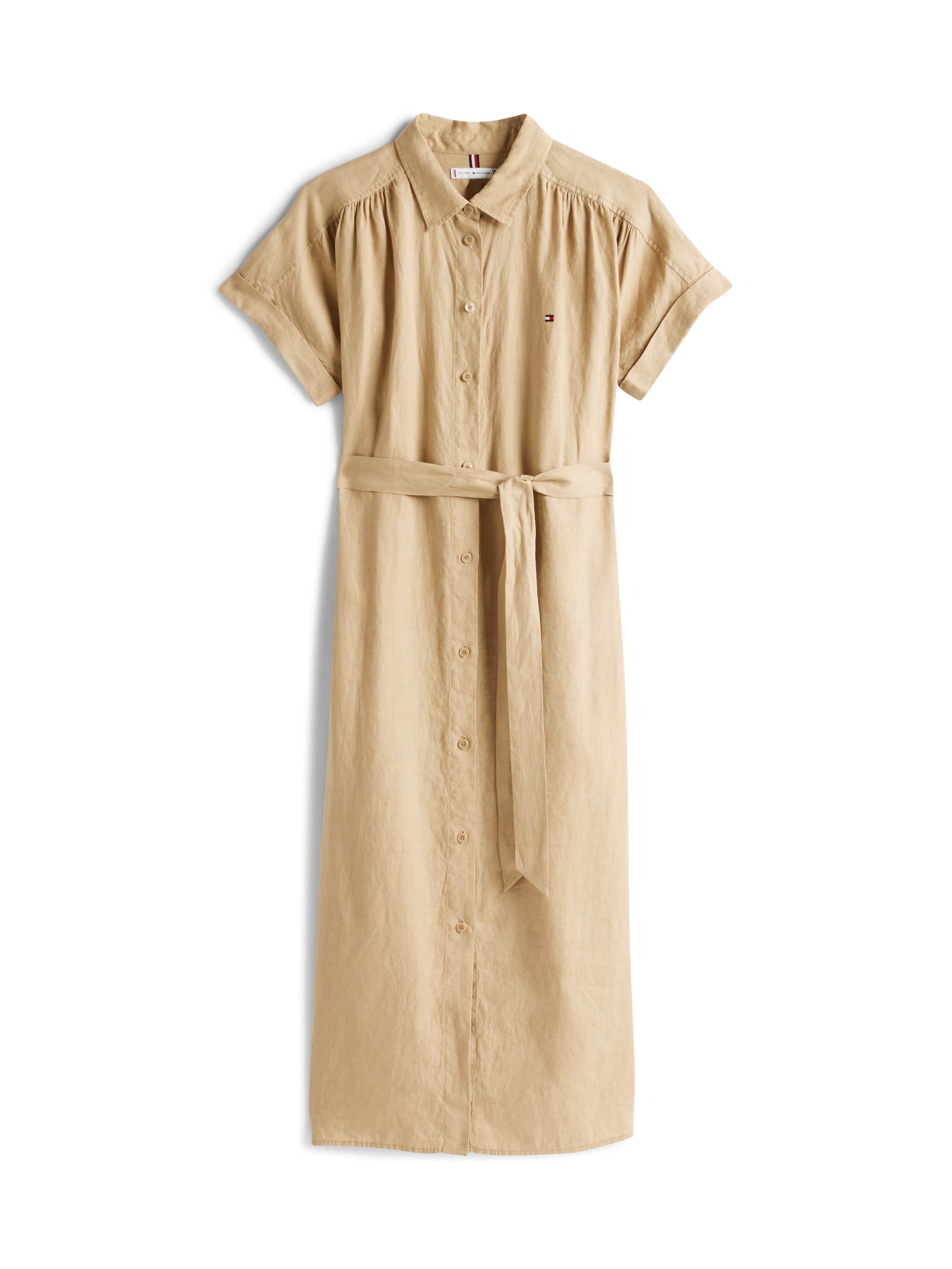 Tommy Hilfiger Jurk met overhemdkraag ESS LINEN BELTED S/S MIDI DRESS met riem, met mouwomslag, verkoelend premium linnen