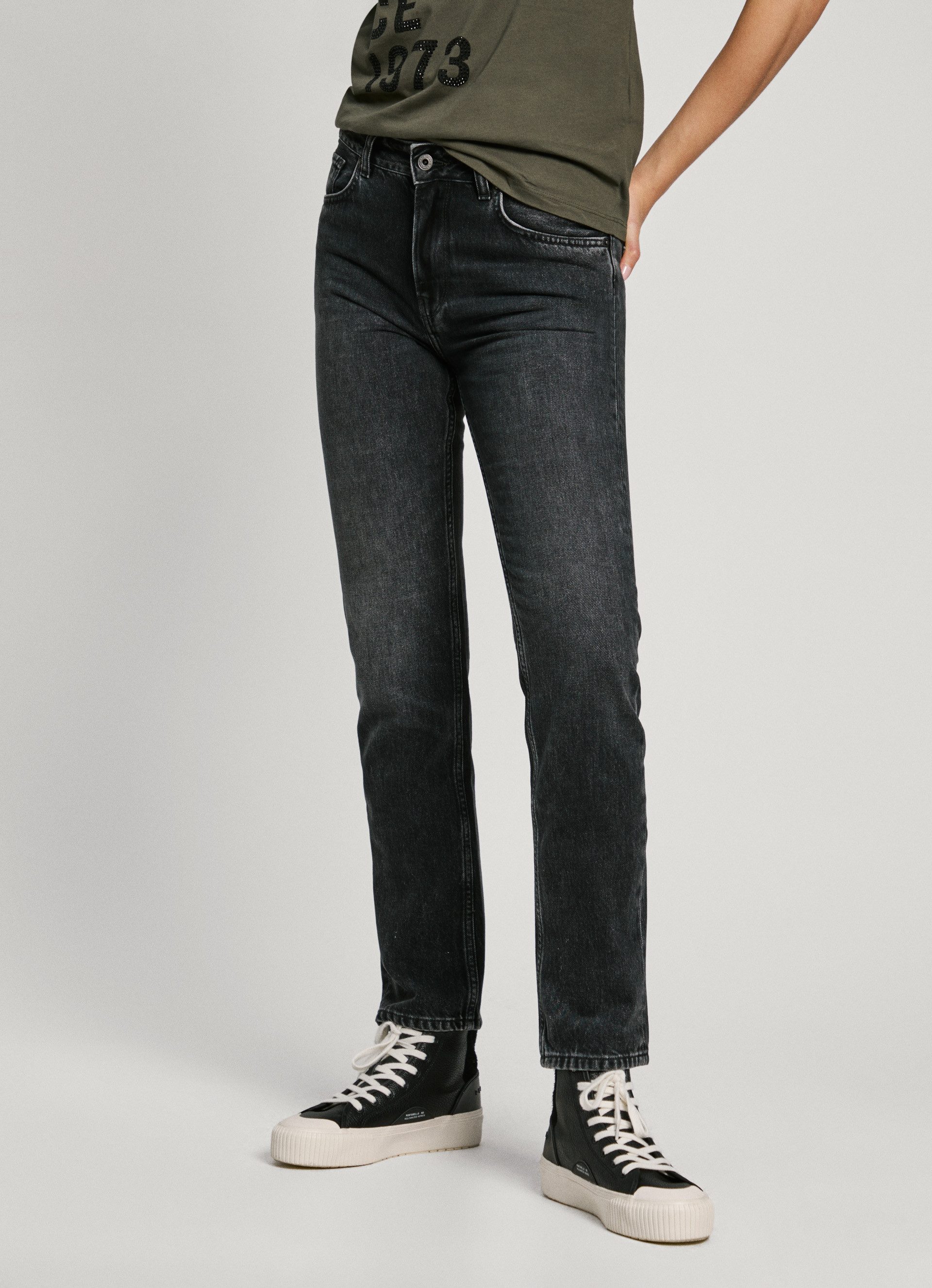 Pepe Jeans Straight jeans Met normale taille van robuust katoen-denim dames straight jeans maat 32 zwart
