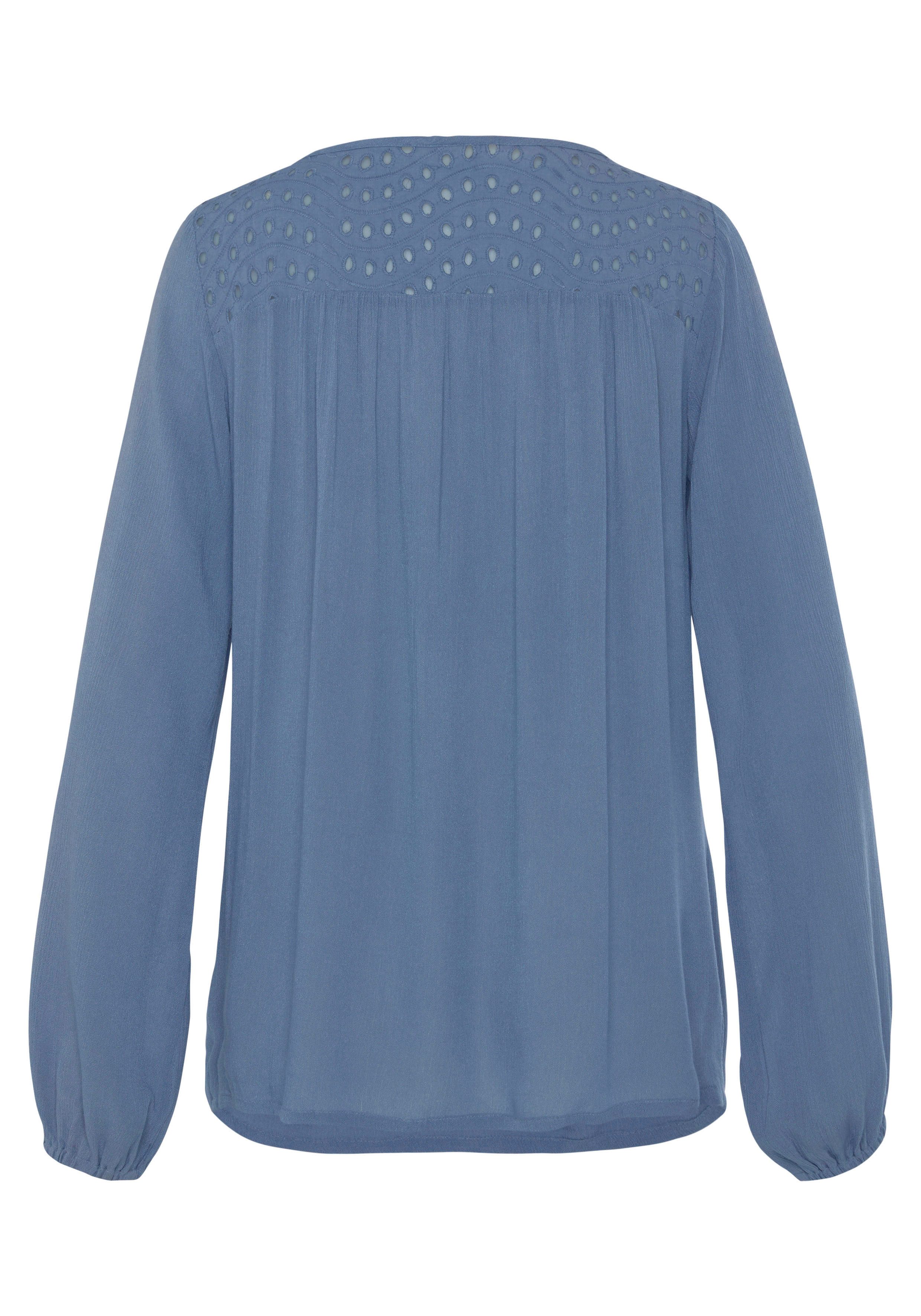 Lascana Crêpe-blouse met geborduurde oogjes damesblouse losse pasvorm