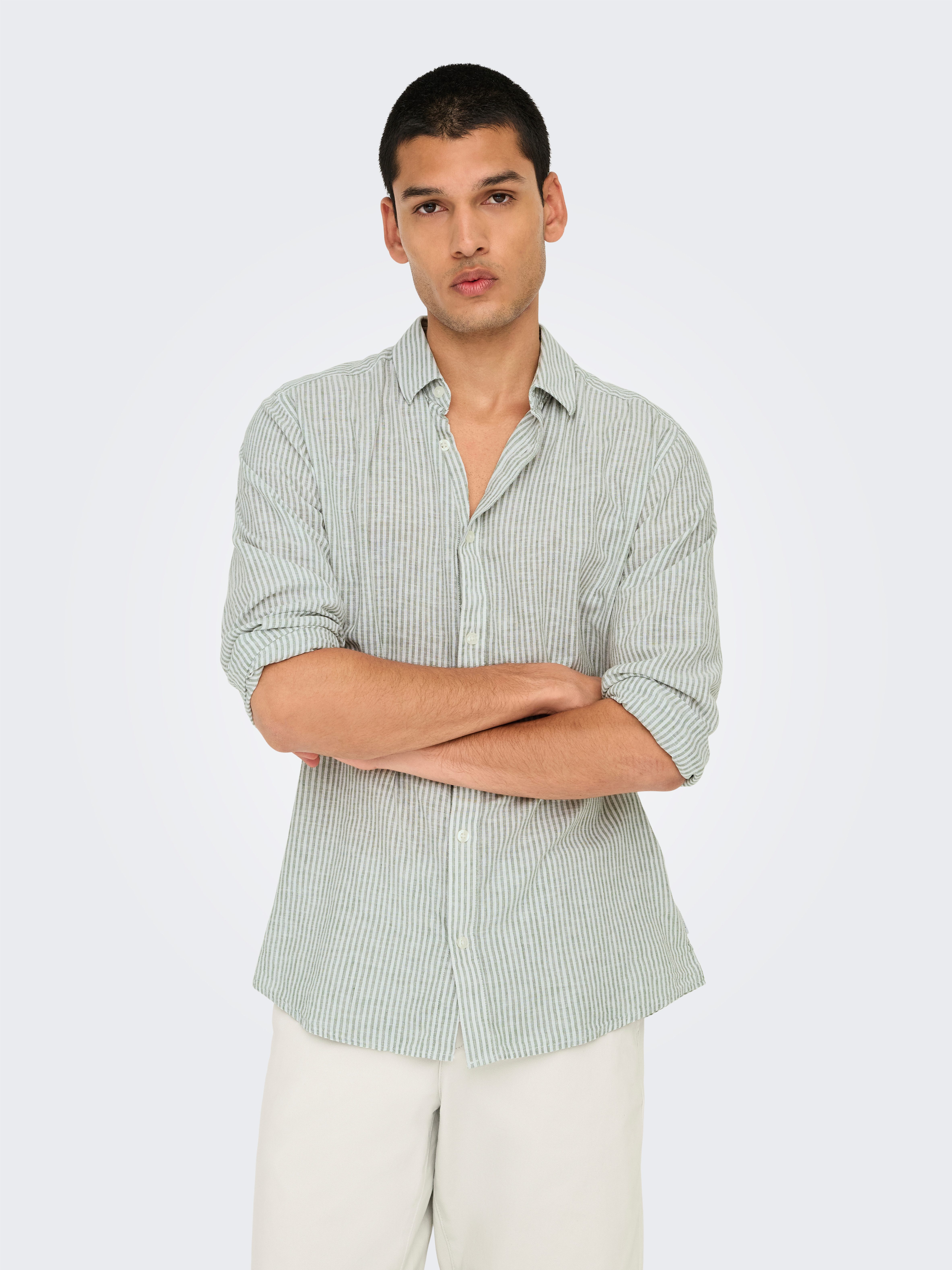 ONLY & SONS Overhemd met korte mouwen ONSCAIDEN LS STRIPE LINEN SHIRT 660 NOOS
