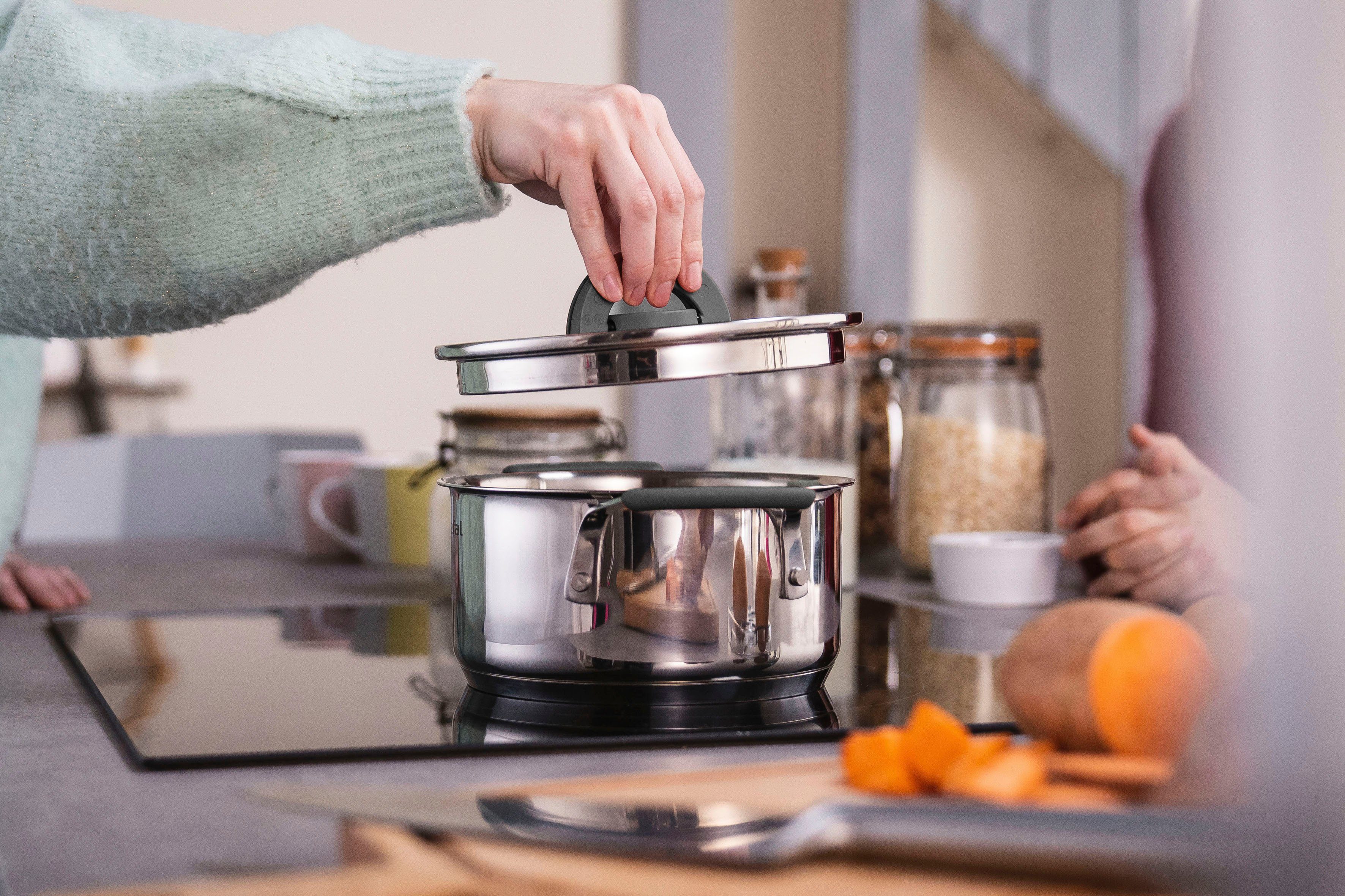 Tefal Pannenset G7376S Opti'Space Thermo-Fusion-bodem, voor alle kookplaten inclusief inductie (set, 6-delig)
