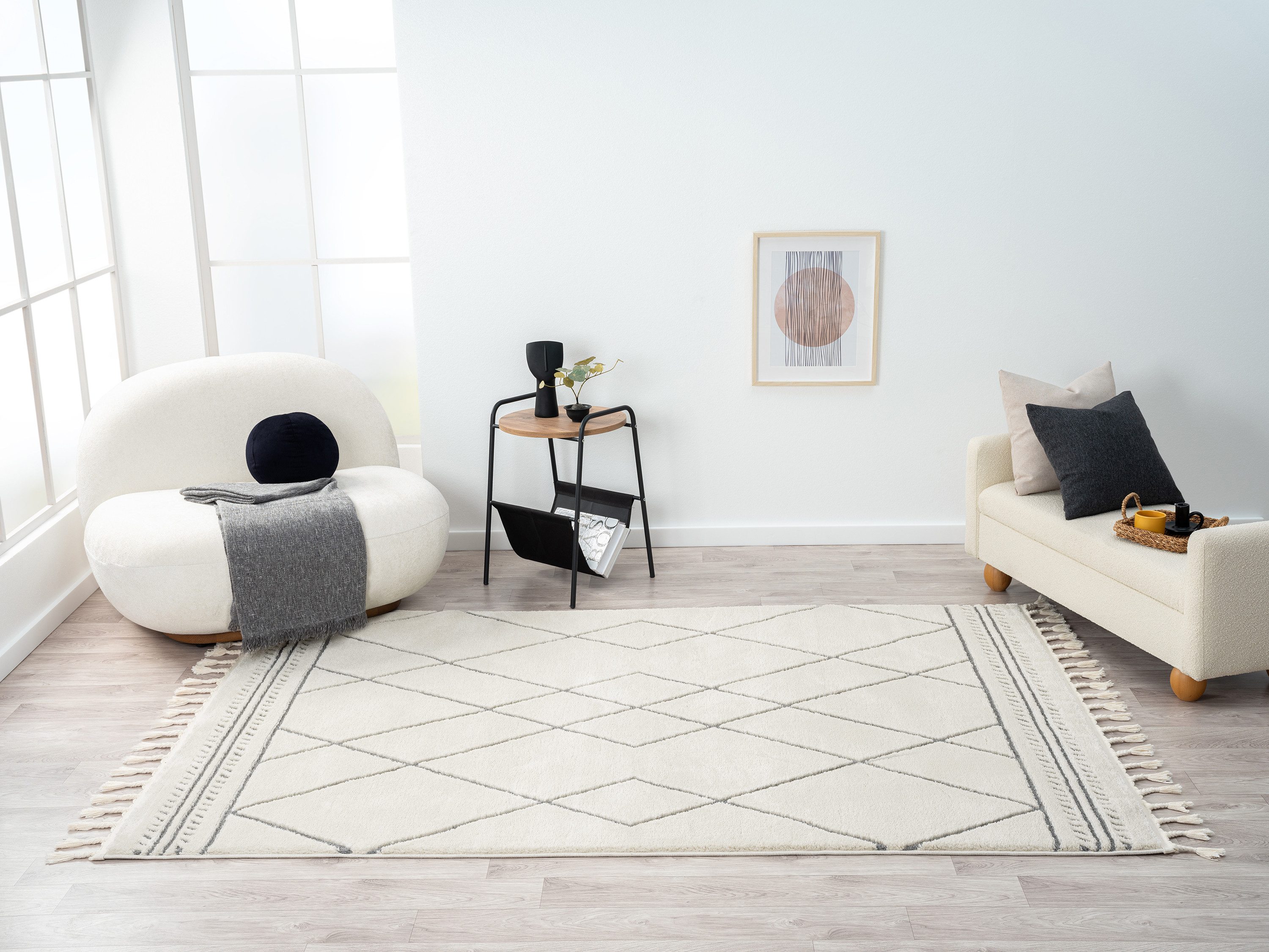 Myflair Möbel & Accessoires Hoogpolig vloerkleed Marokkaans ontwerp voorraadopruiming modern, marokkaans ontwerp, ruitenpatroon, zacht, met franjes
