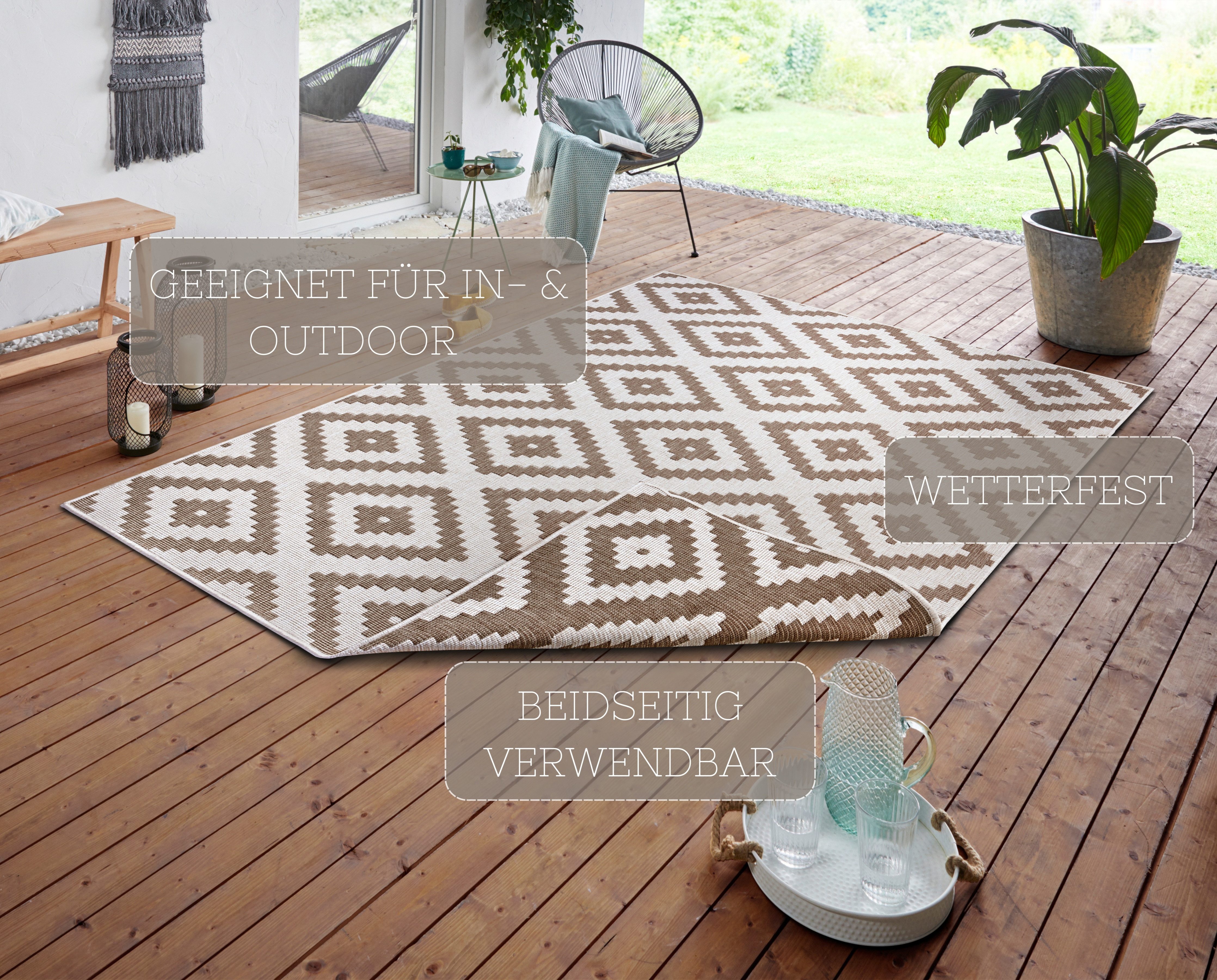 NORTHRUGS Vloerkleed Malta tweezijdig te gebruiken kleed Binnen- en buitengebruik, weerbestendig, balkon, terras, ruit, loper, woonkamer