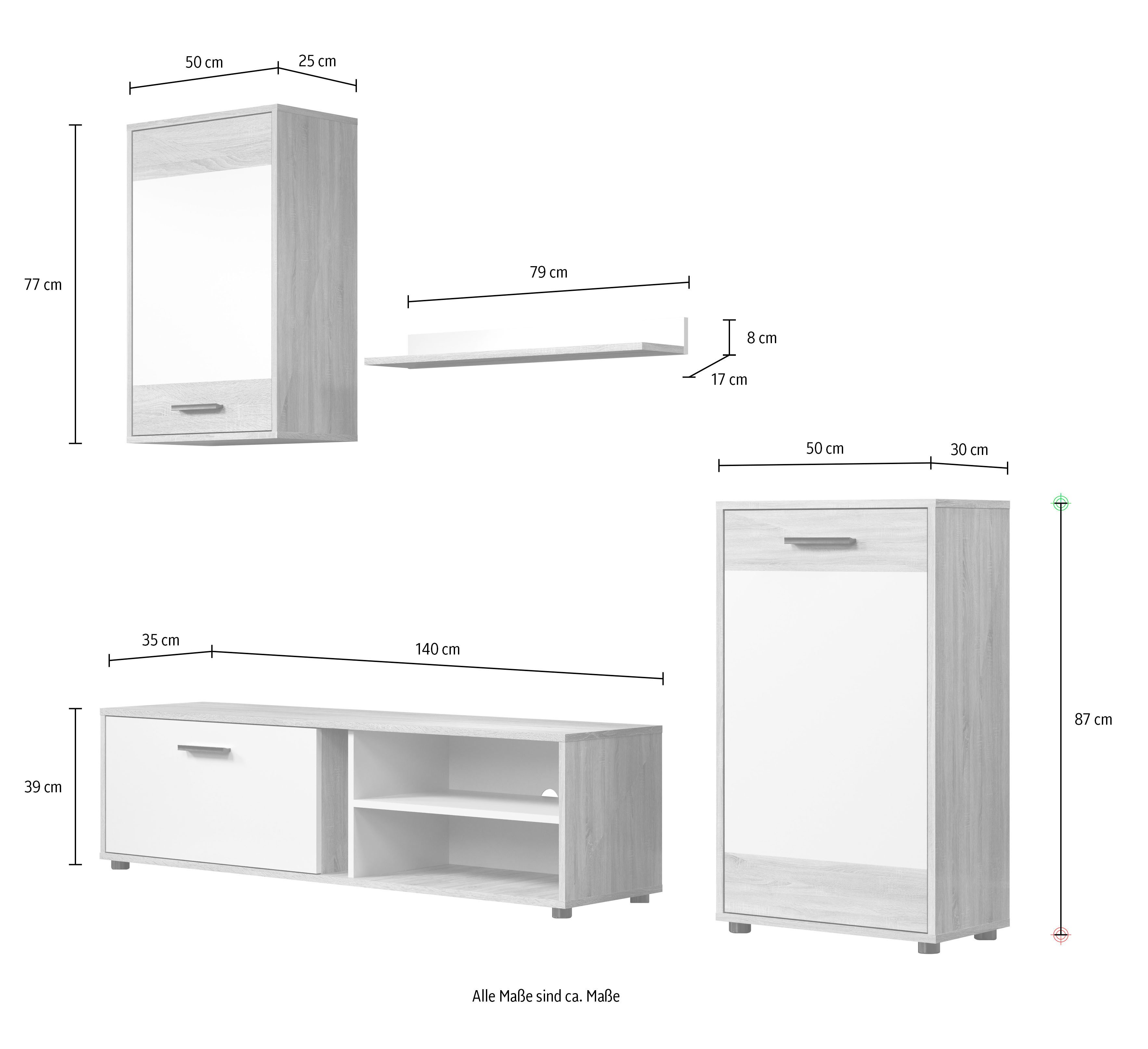 INOSIGN Wandmeubel Valetta incl. lowboard, hangkast, wandplank en highboard (complete set, 4-delig)