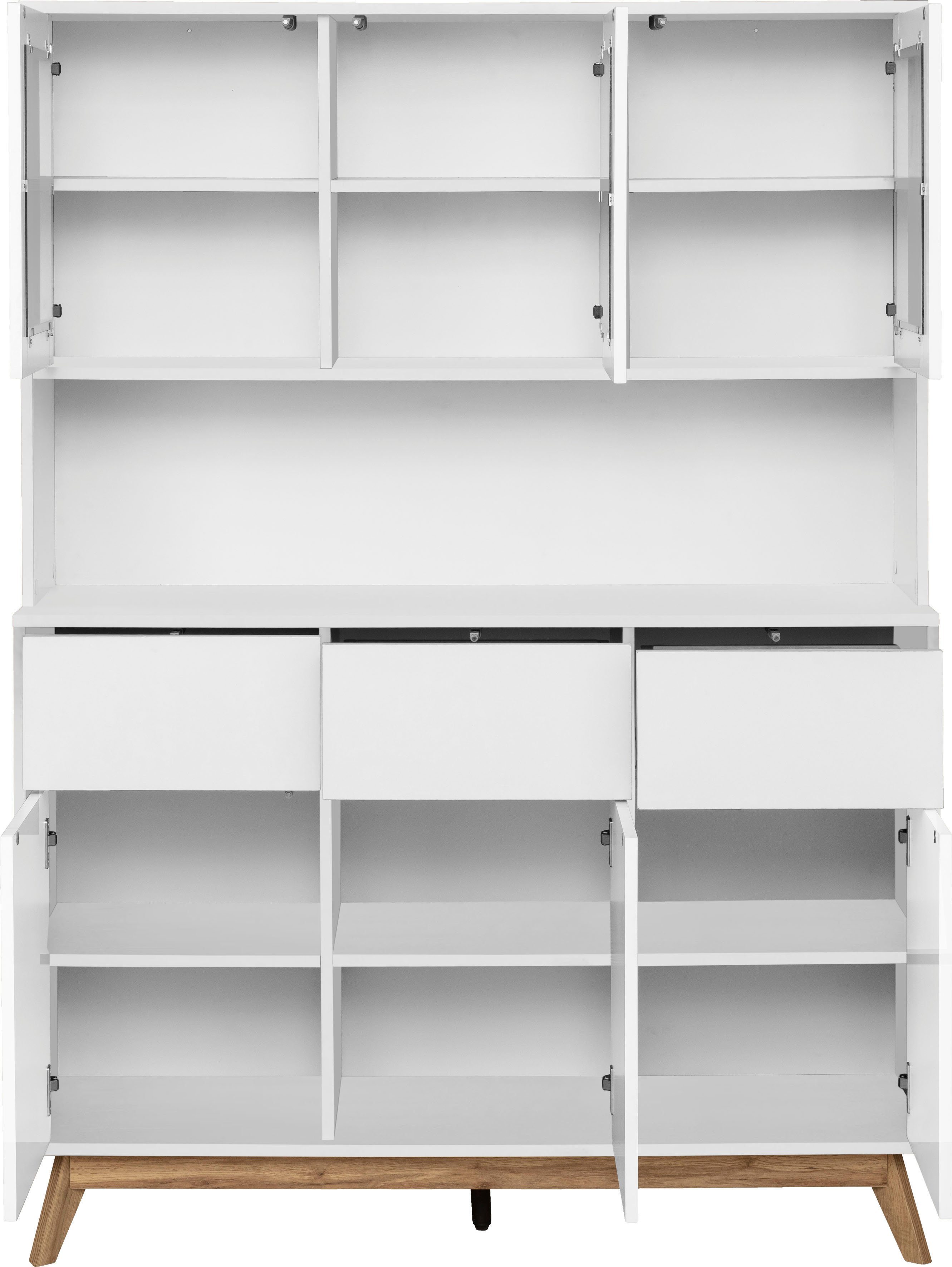 Home affaire Buffetkast Skandi 3 glasdeuren, 3 houten deuren en 3 laden, breedte 120 cm, hoogte 165 cm