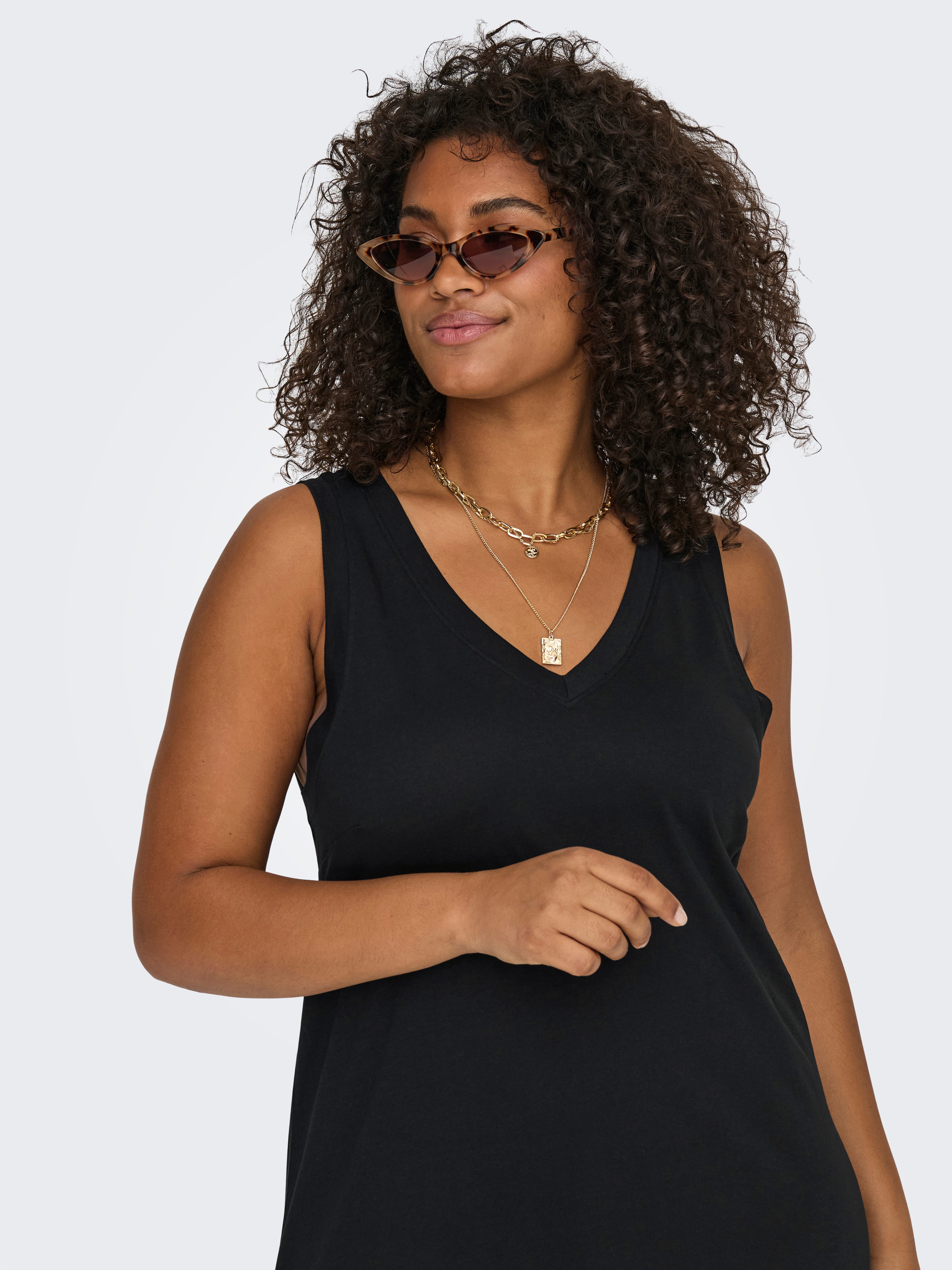 ONLY CARMAKOMA Shirtjurk CARMAY LIFE S/L CALF V-NECK DRESS JRS