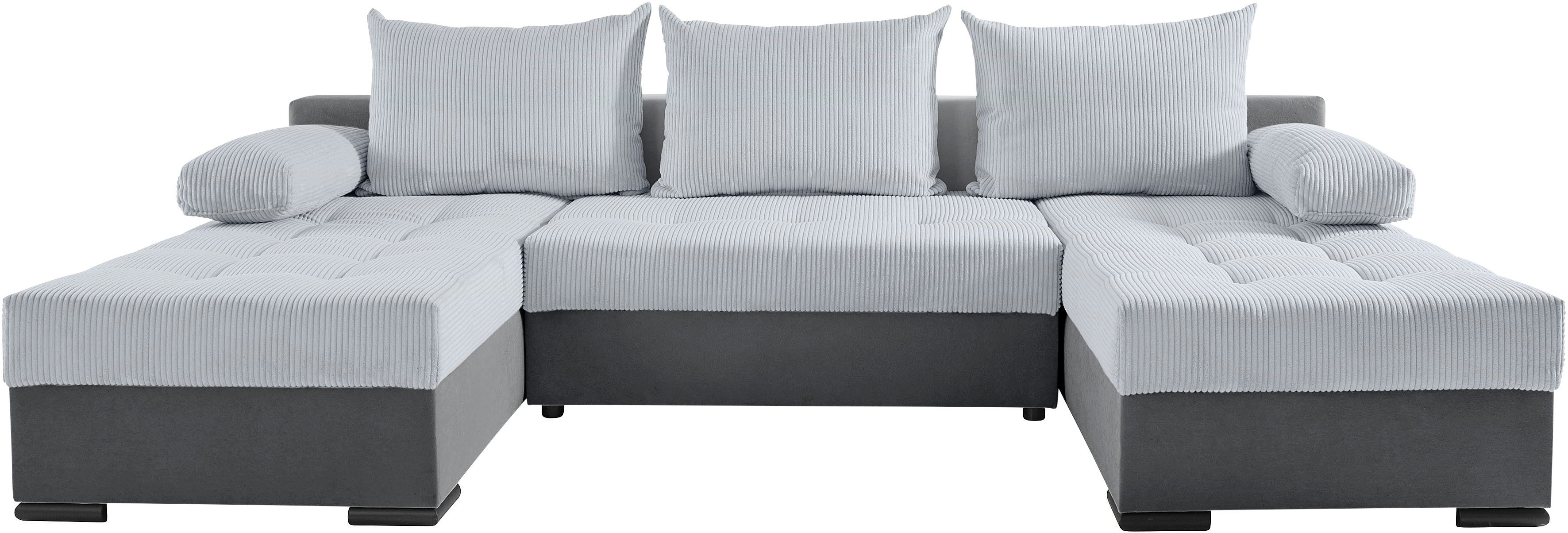 COLLECTION AB Zithoek Josy, U-vorm, slaapbank met bedlade flexibele recamière, breedte: 269cm, inclusief rugkussen, cord