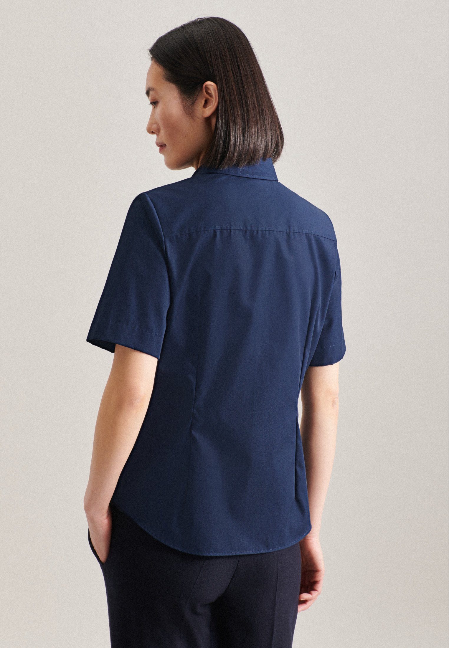 seidensticker Overhemdblouse Zwarte roos Korte mouwen kraag uni