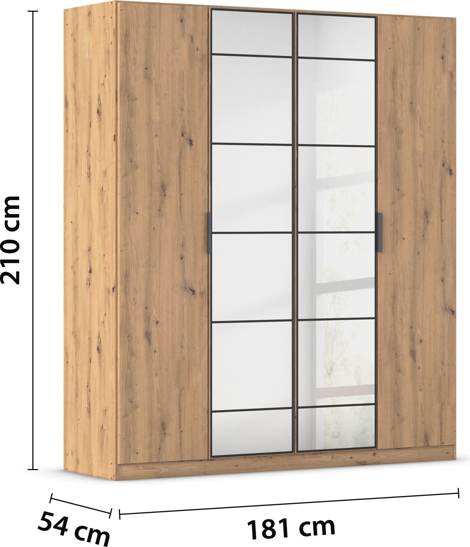 rauch Draaideurkast Kledingkast Kast Garderobe Slaapkamerkast ACERO Middeldeuren met spiegel in moderne loft-look MADE IN GERMANY