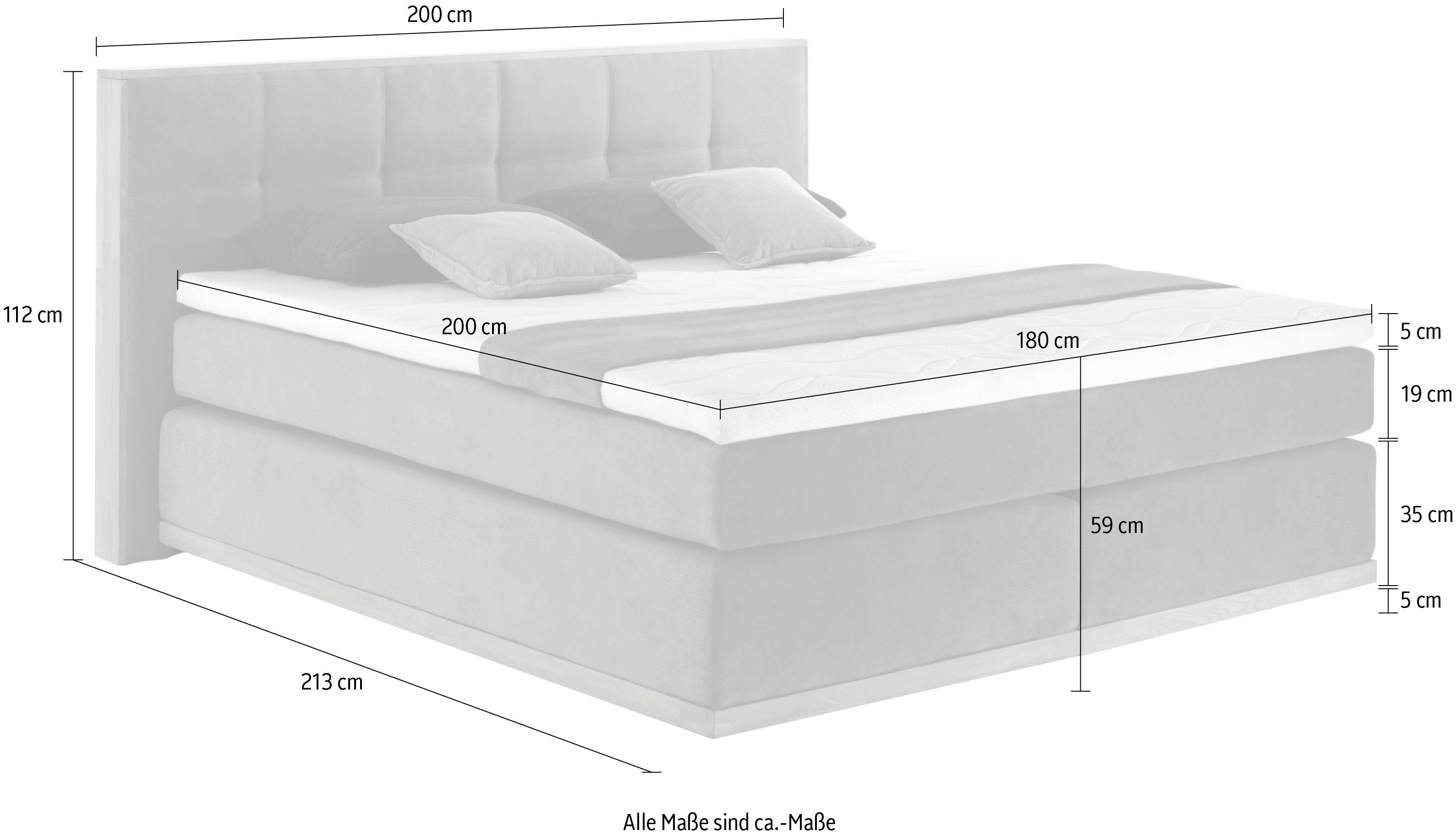Places of Style Boxspring Vinton van massief eiken, verschillende hardheden (ook h4) (5-delig)