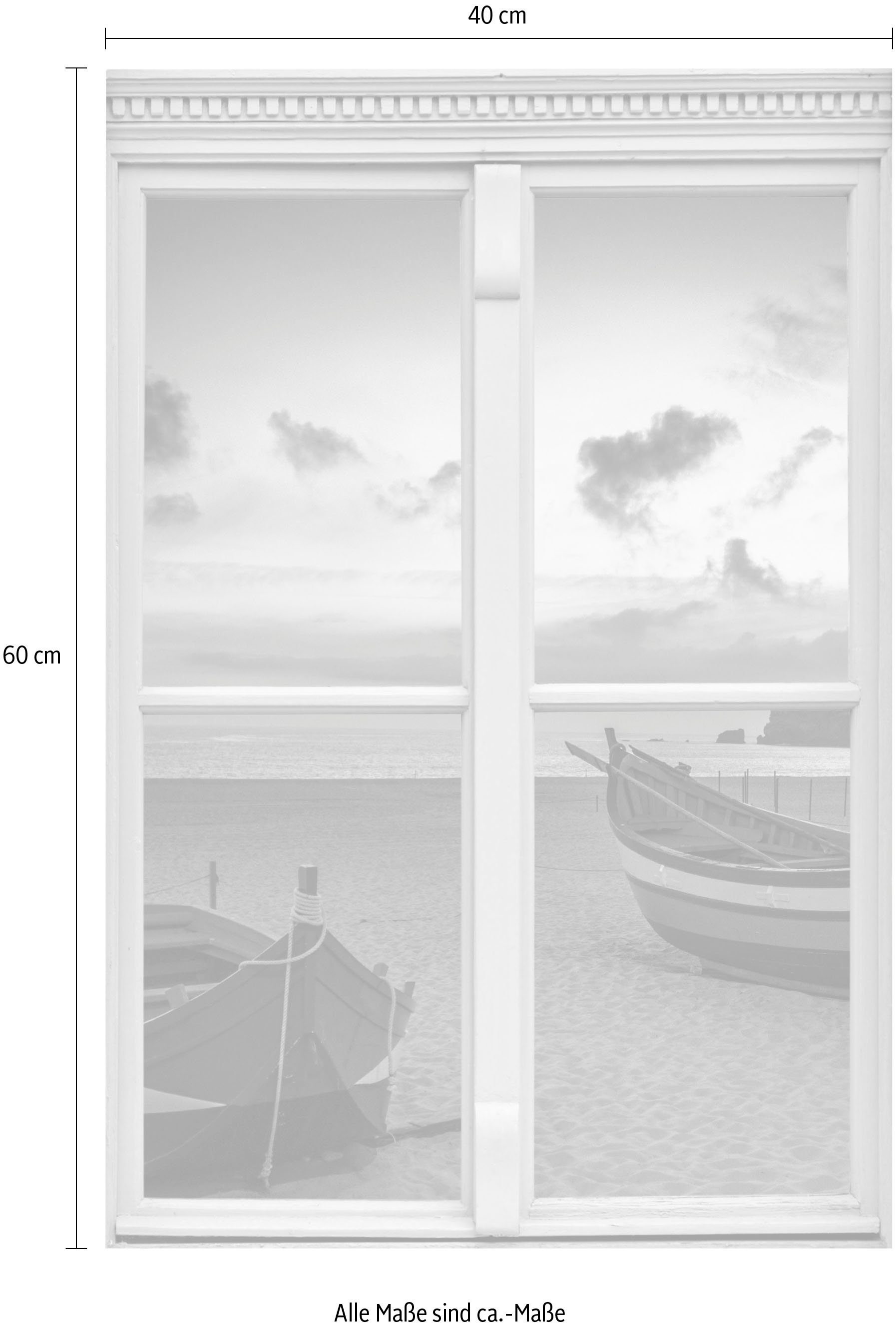 queence Wandfolie Boten aan het strand Muursticker, muurdecoratie, zelfklevend, 3D, raam
