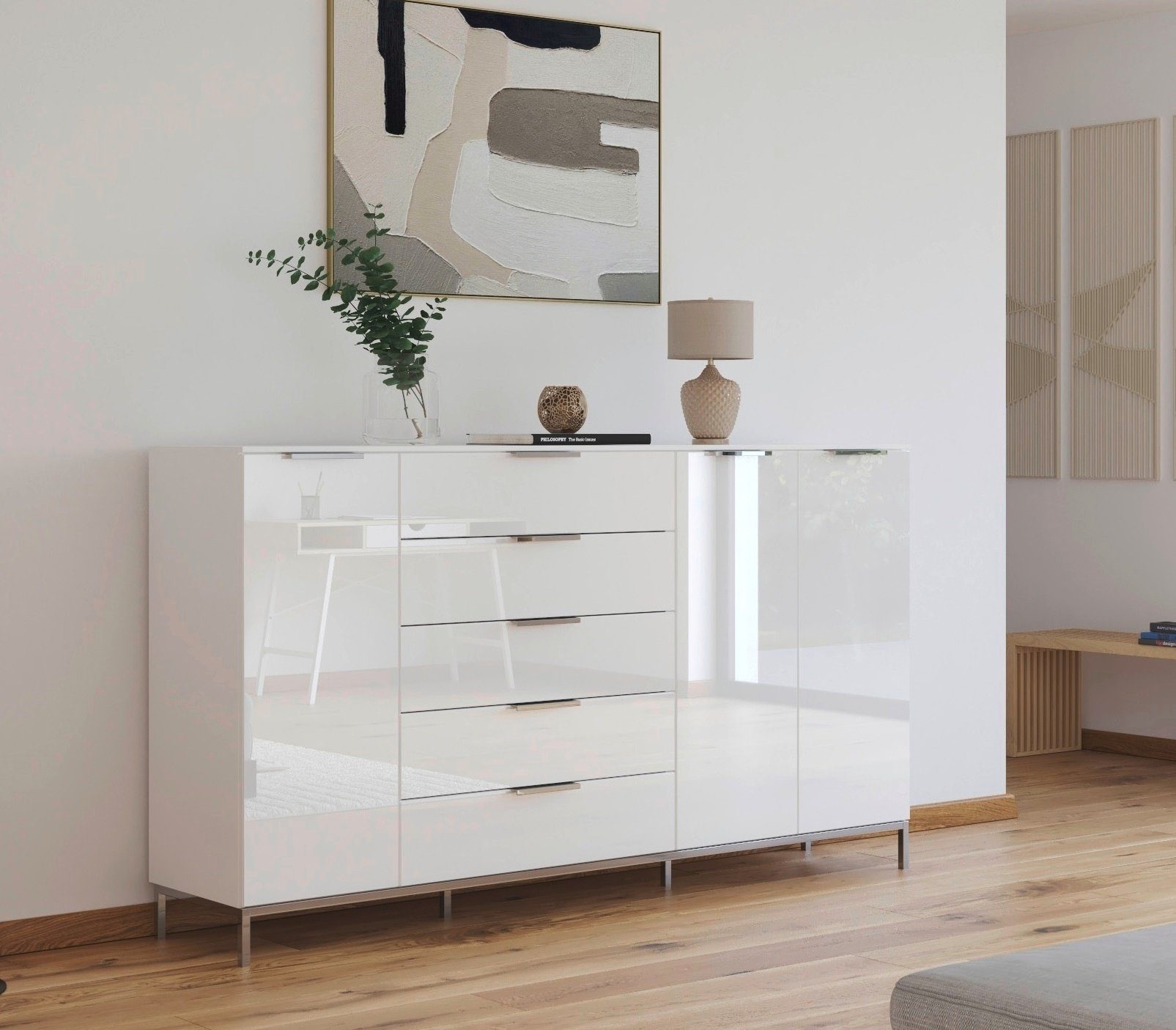 rauch Kast met laden en deuren Flipp 3-deurs, 5 laden met soft-close functie en glazen front