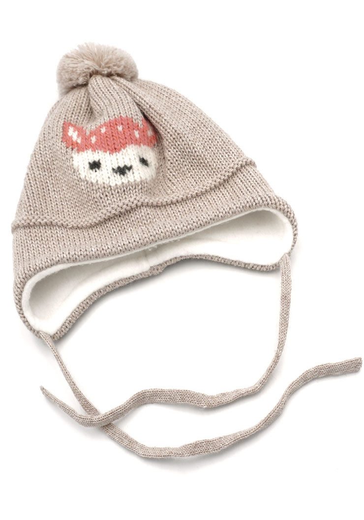 MAXIMO Gebreide muts met hertmotief met pompon en bindband