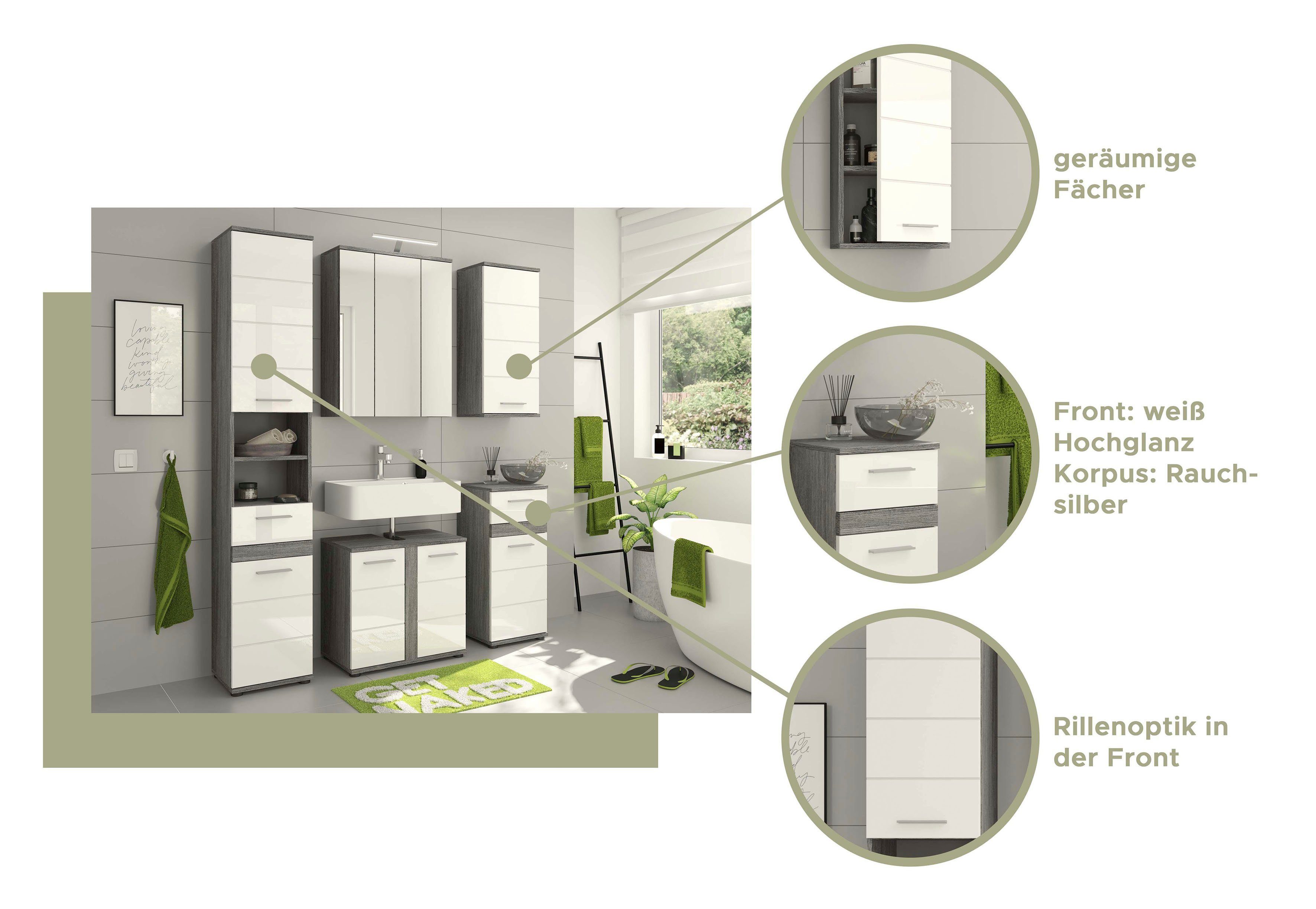 welltime Hangend kastje LUCCA, TOPSELLER!, Breedte 35 cm, 1 deur (TA verwisselbaar), 2 legplanken