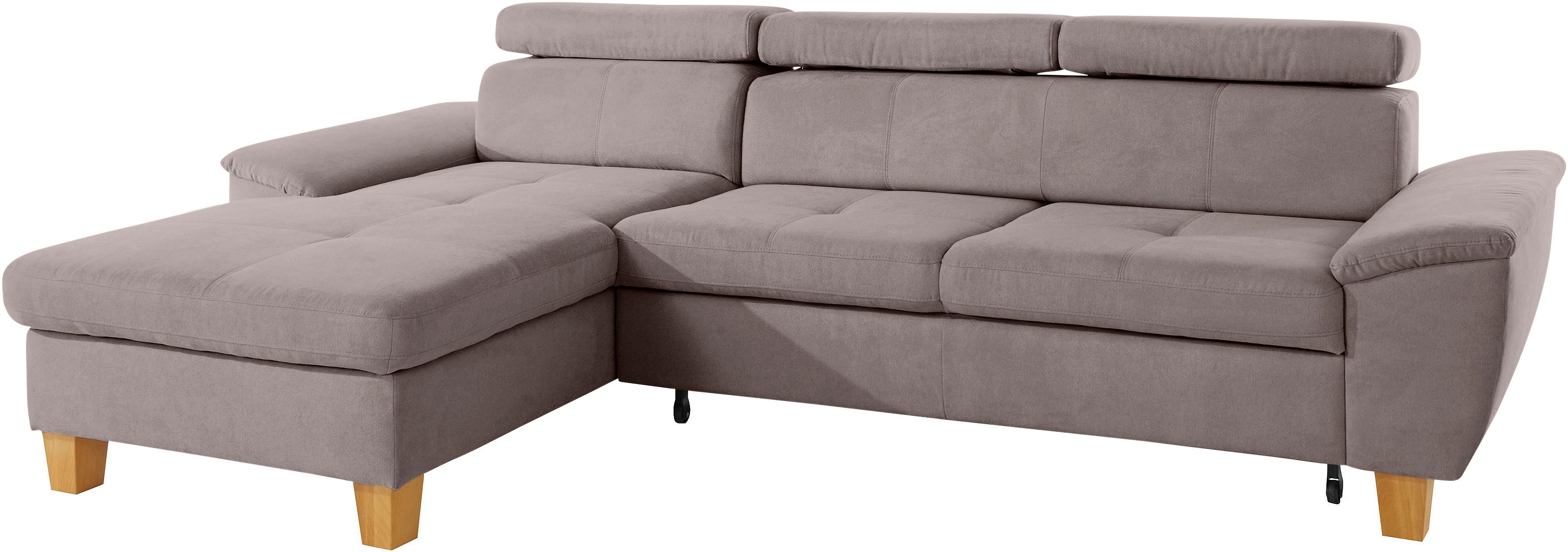 exxpo - sofa fashion Hoekbank Enya, uitgebreide afwerking, hoog zitcomfort, comfortabel, L-vorm inclusief verstelbare hoofdsteun, naar keuze met slaapfunctie en bedkist