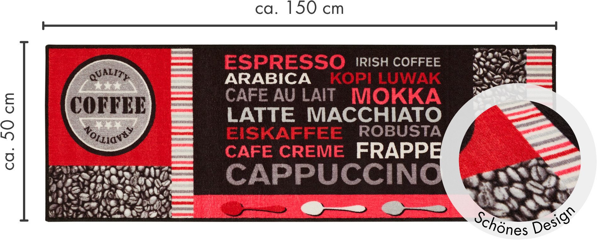 Andiamo Keukenloper Café crème Motief koffie, met een opschrift, afm. 50x150 cm, keuken