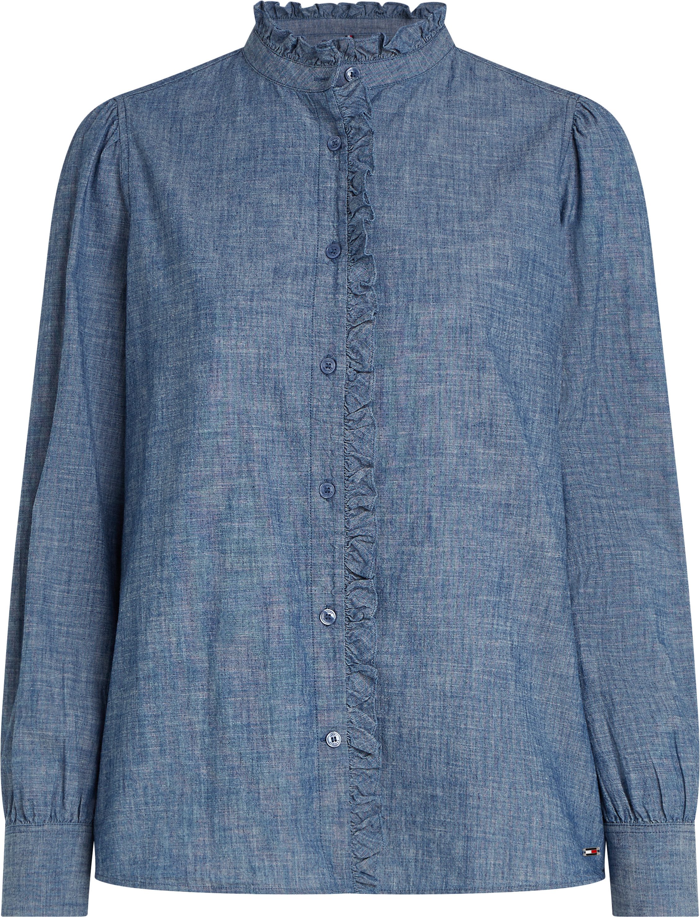 Tommy Hilfiger Shirtblouse CHAMBRAY RUFFLE RELAXED SHIRT met ruches chambray kwaliteit
