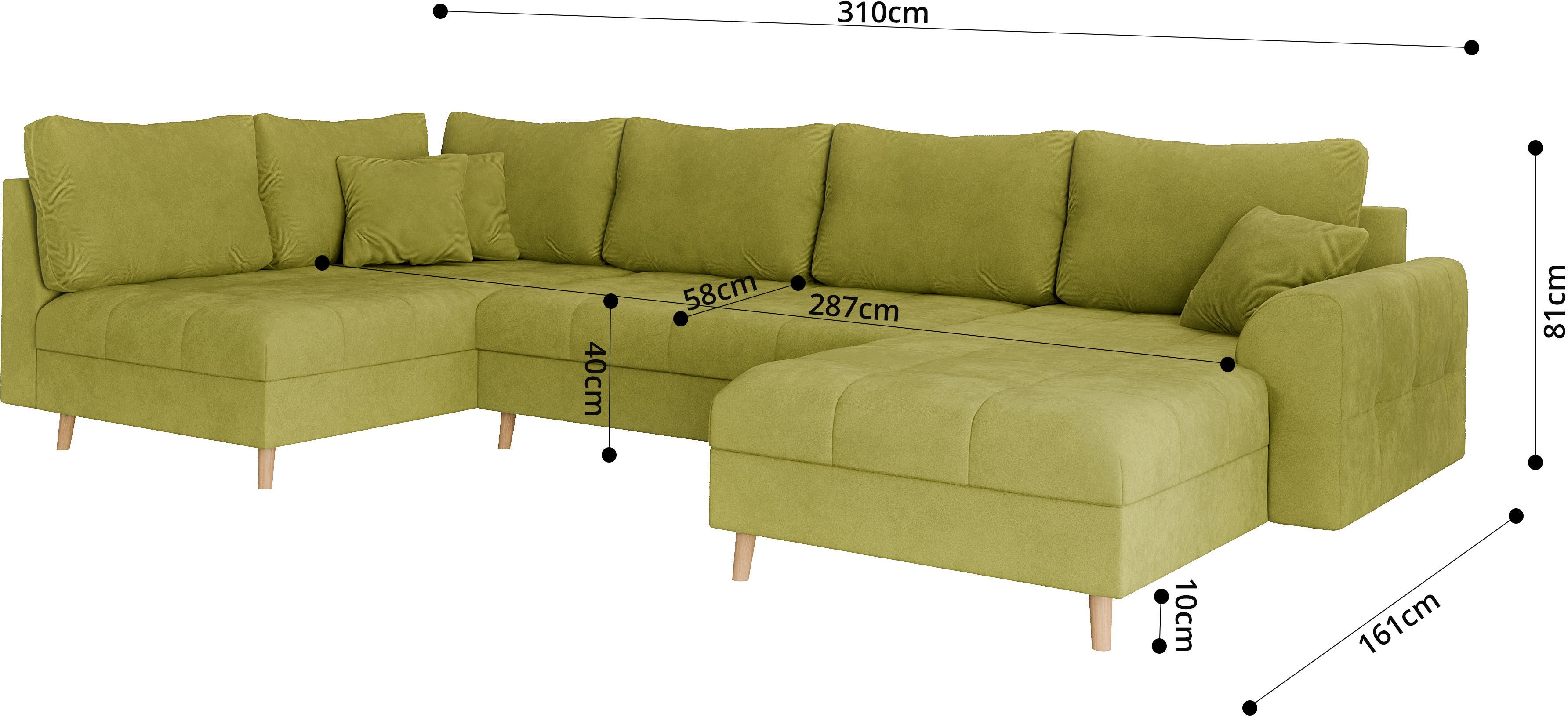 Home affaire Zithoek CHARRE U-vorm met ottomane, afmetingen B/D/H: 310/161/81 cm fijne stiksels, losse rug- en sierkussens, ook in cord en bouclé