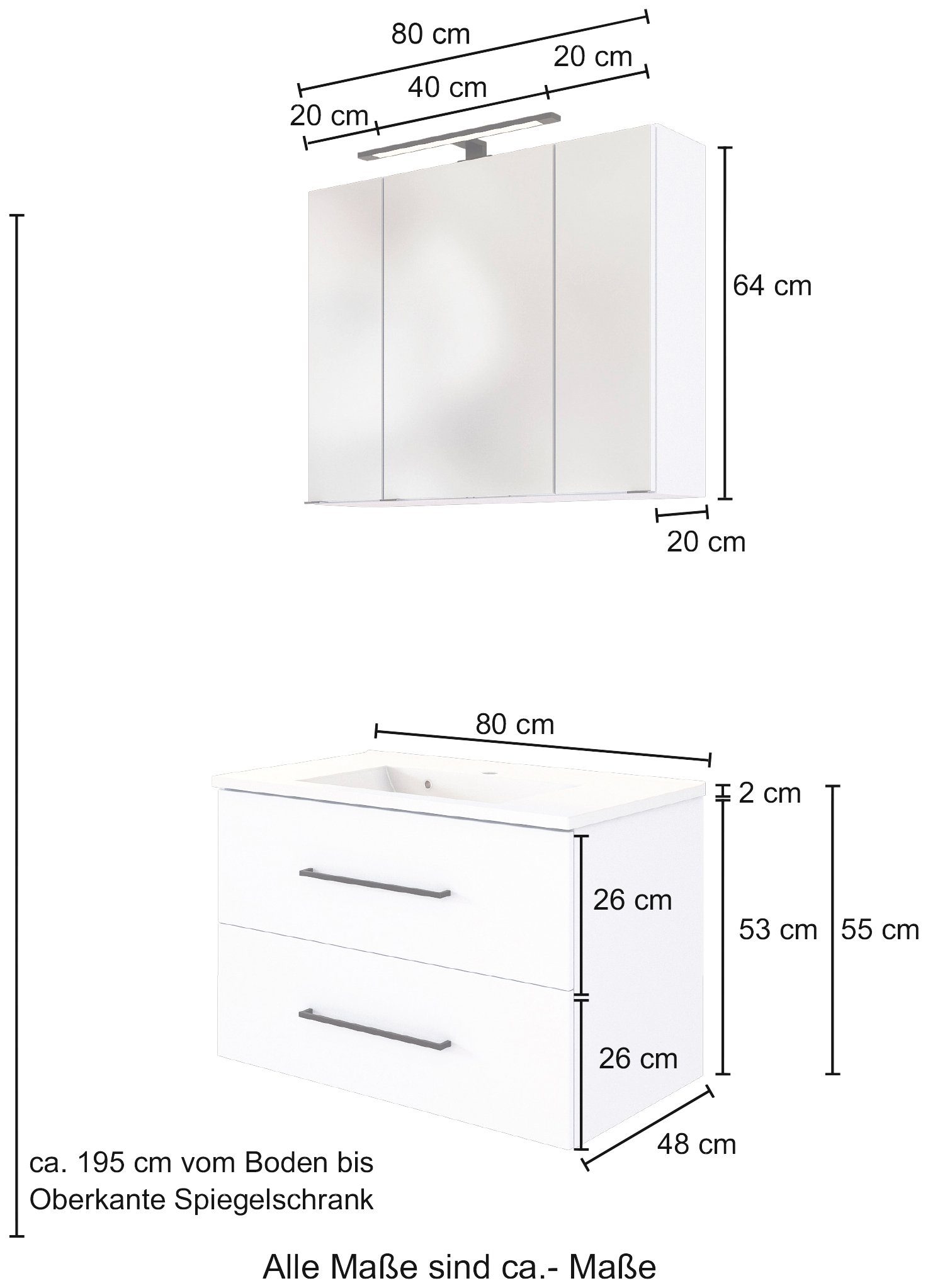 welltime Badmeubelset Luena Breedte 80 cm, soft-closefunctie (set, 2 stuks)