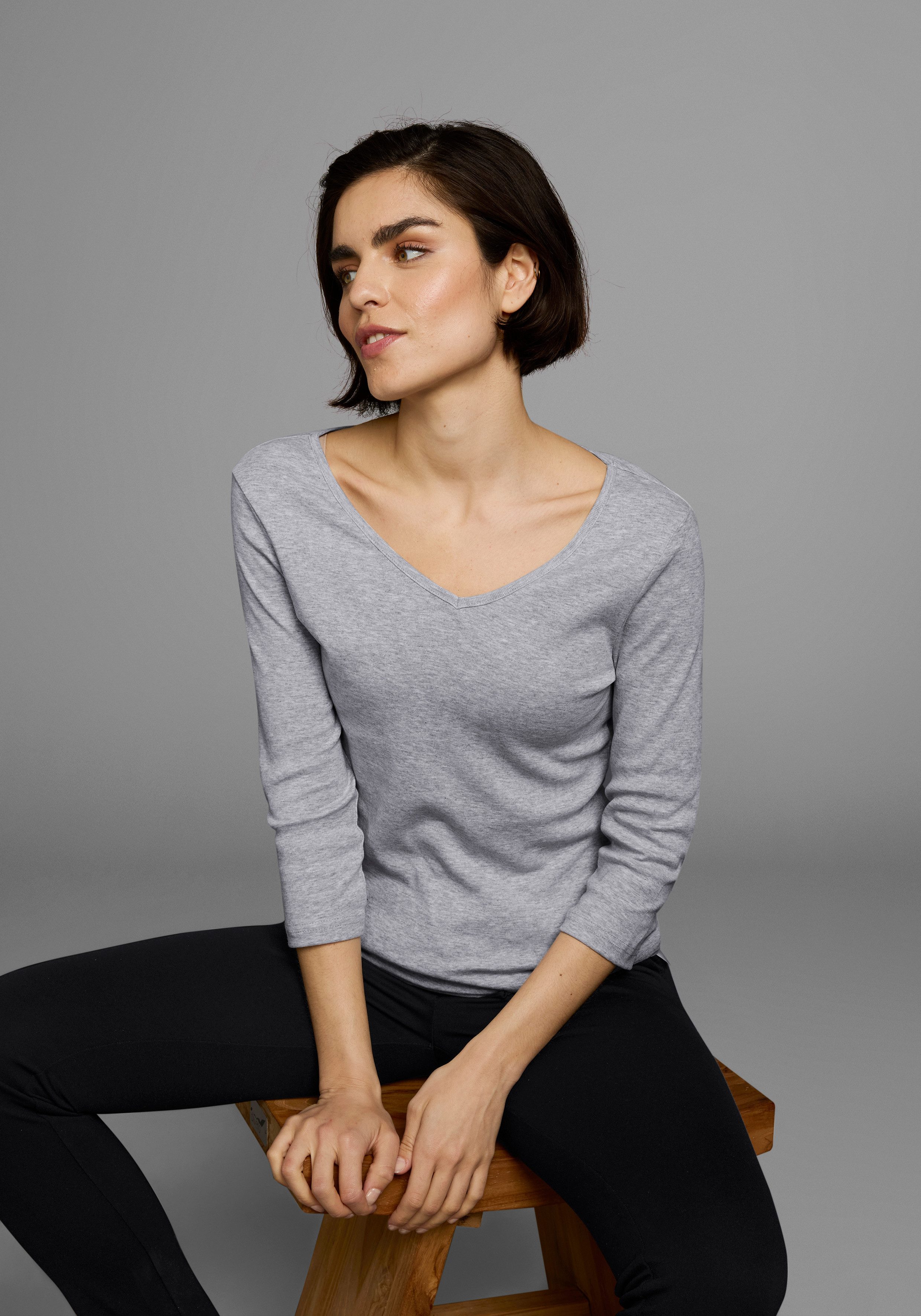 Flashlights Shirt met V-hals effen, v-hals, basic stijl, van katoen, in 2-pack (2-delig, Set van 2)
