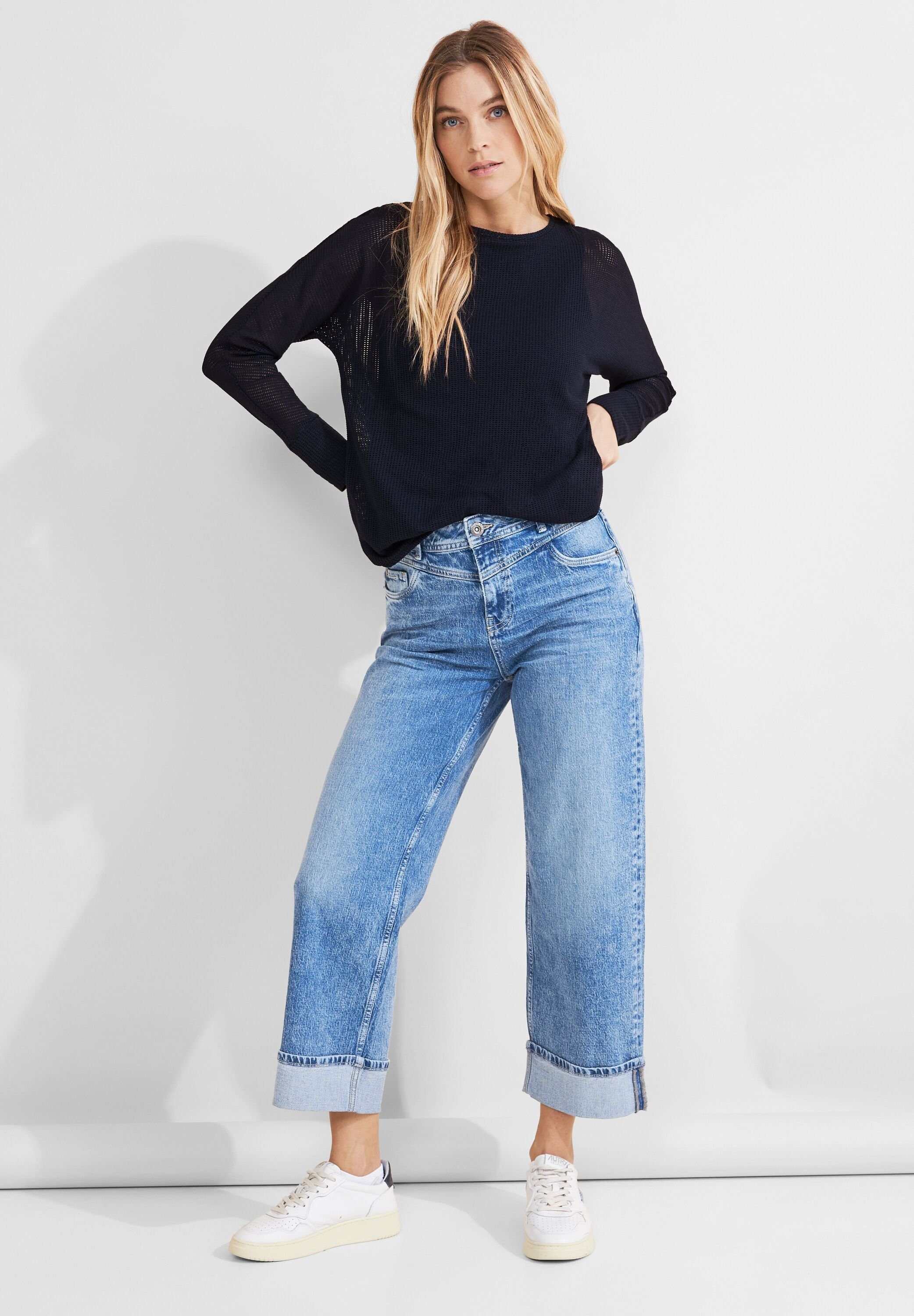 STREET ONE Shirt met lange mouwen met perforatiemotief