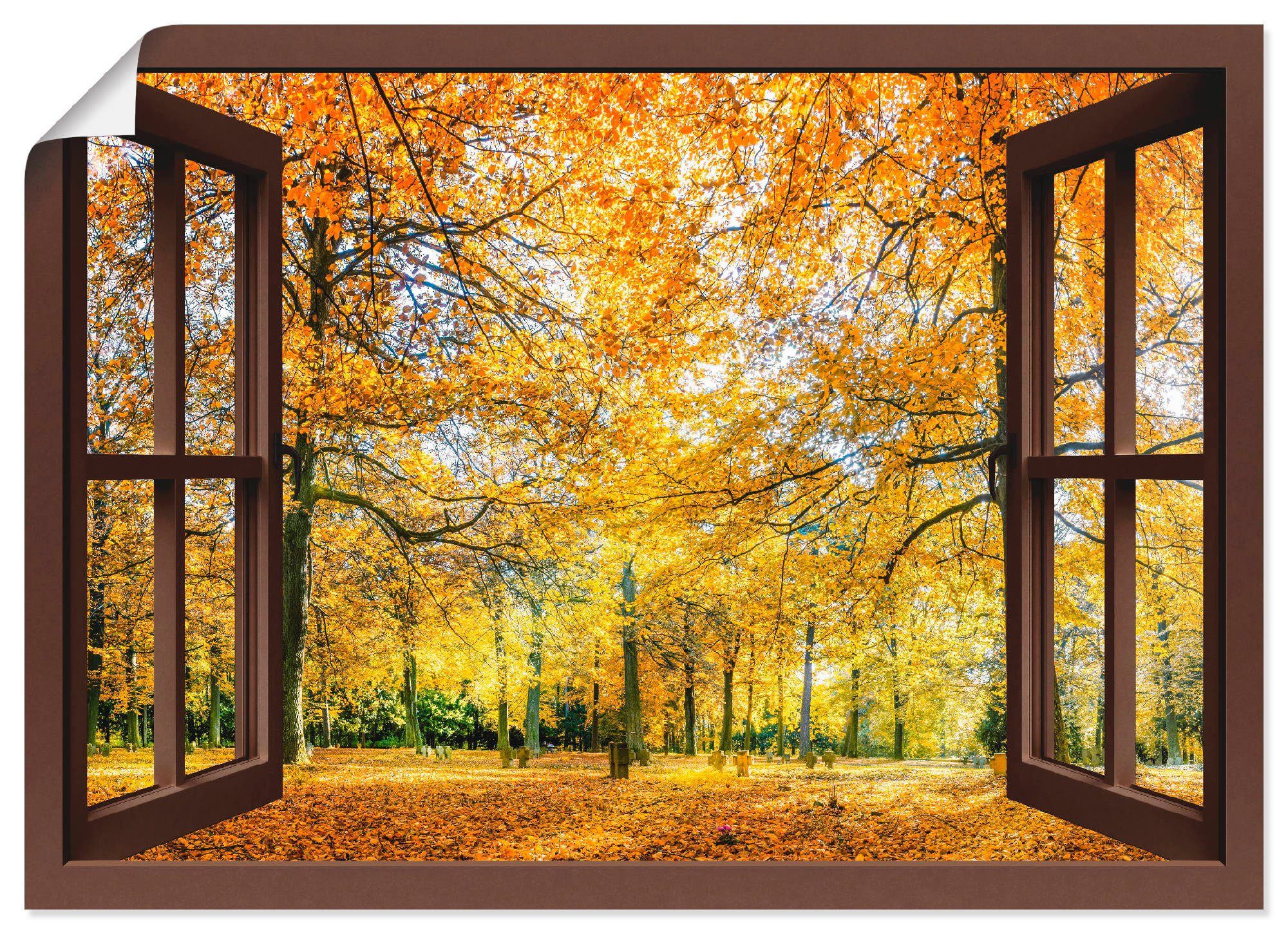 Artland Artprint Blik uit het venster - herfstbos panorama in vele afmetingen & productsoorten -artprint op linnen, poster, muursticker / wandfolie ook geschikt voor de badkamer (1