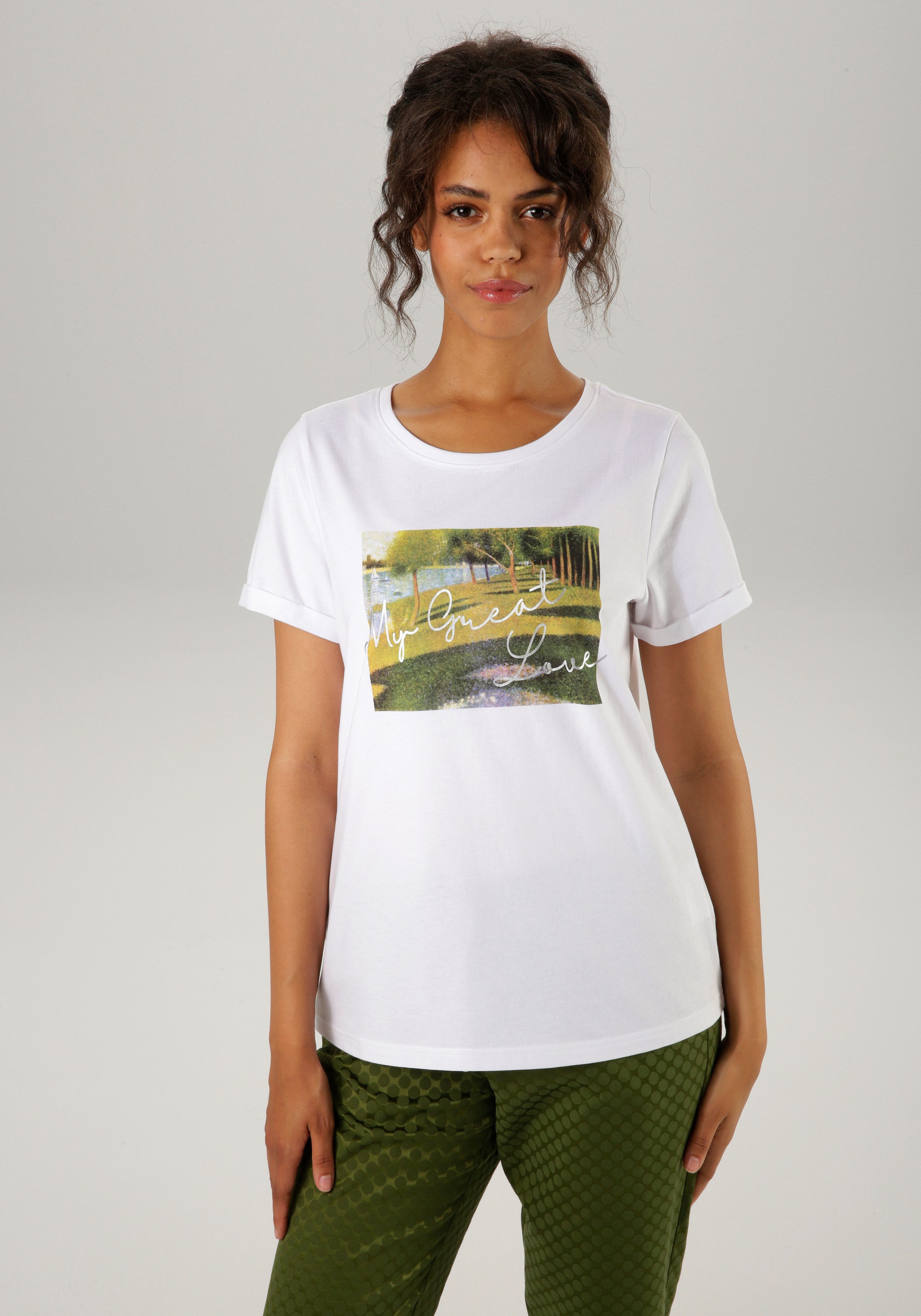 Aniston CASUAL T-shirt met voorkantdruk en zilverkleurige opdruk