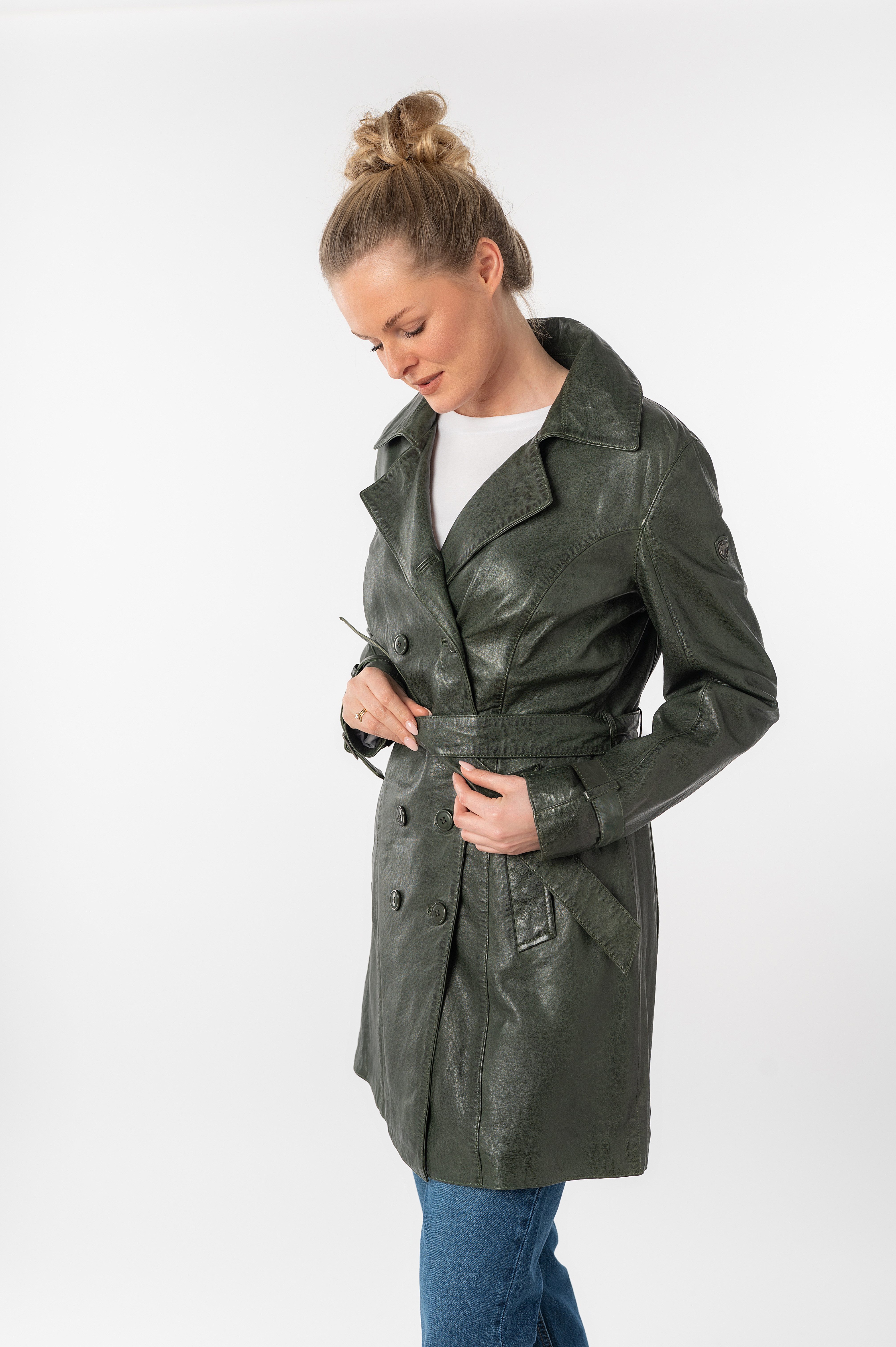 Mauritius Lange, leren jas GWTaresa Leren trenchcoat met strikriem (2-delig, Met een bindceintuur)