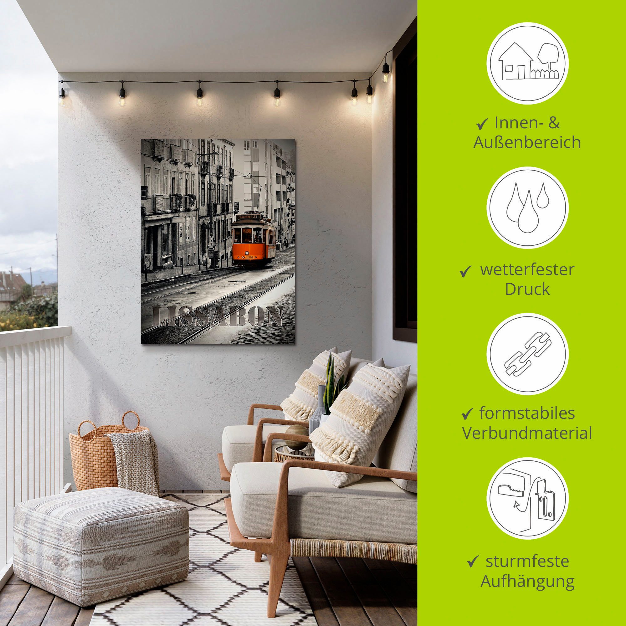 Artland Aluminium dibond print Lissabon - lijn 28 geschikt voor binnen en buiten, buitenafbeelding