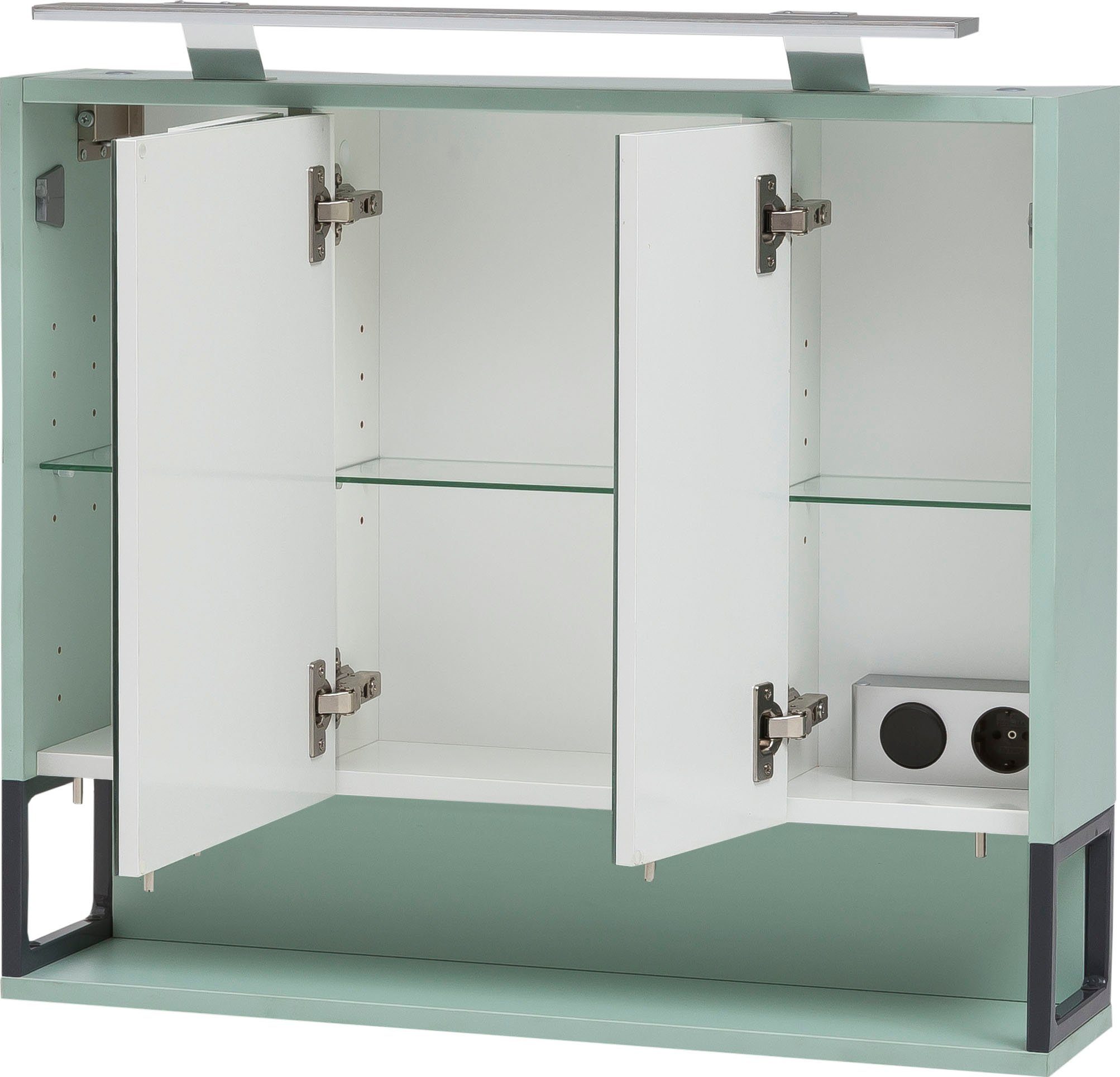Schildmeyer Spiegelkast Limoen Breedte 70 cm, 3-deurs, ledverlichting, schakelaar-/stekkerdoos