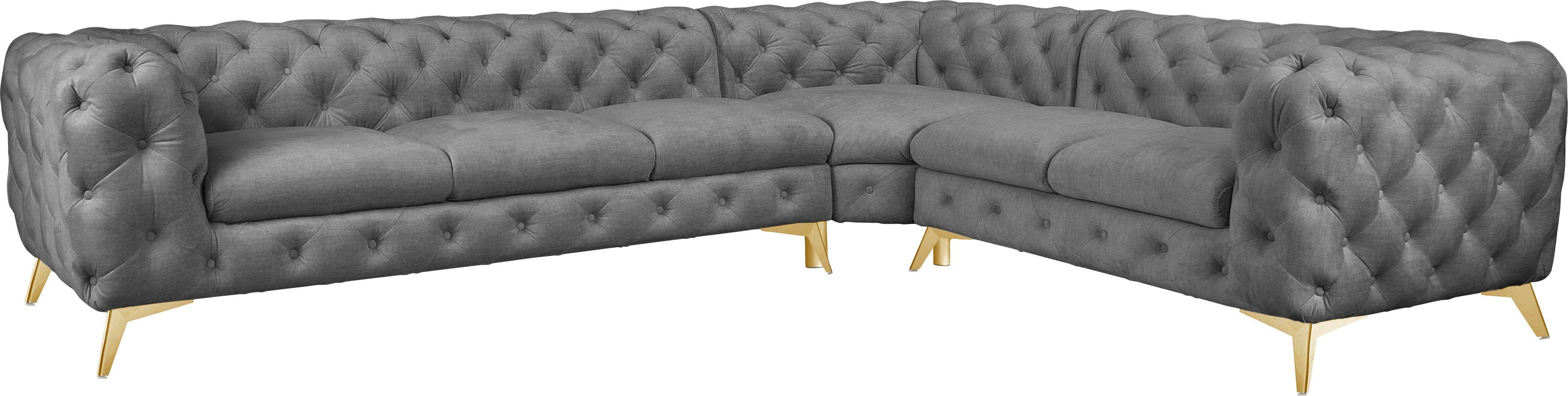 Leonique Chesterfield-bank Glynis L-vorm luxueuze capitonnage, moderne chesterfield look, kleur van de poten ter keuze