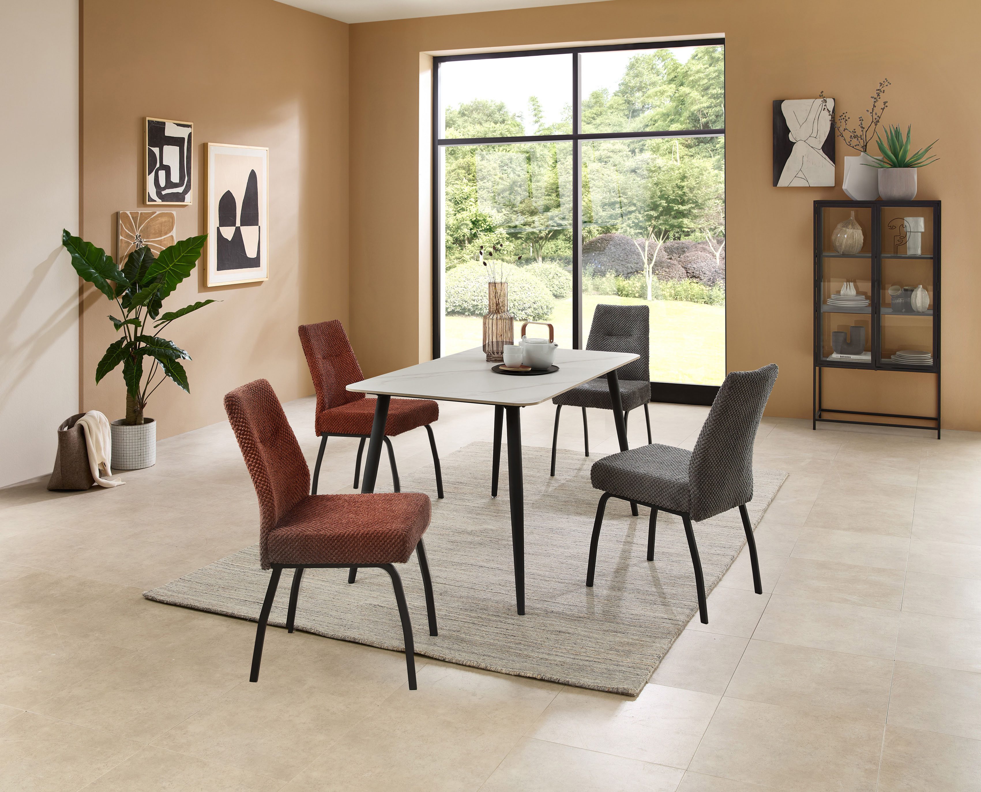 Stolkom Eettafel Cody eettafel keramiek, wit gemarmerd, BxHxD 140x76x80 cm Keramische oppervlakte wit gemarmerd, 4-poots frame mat zwart