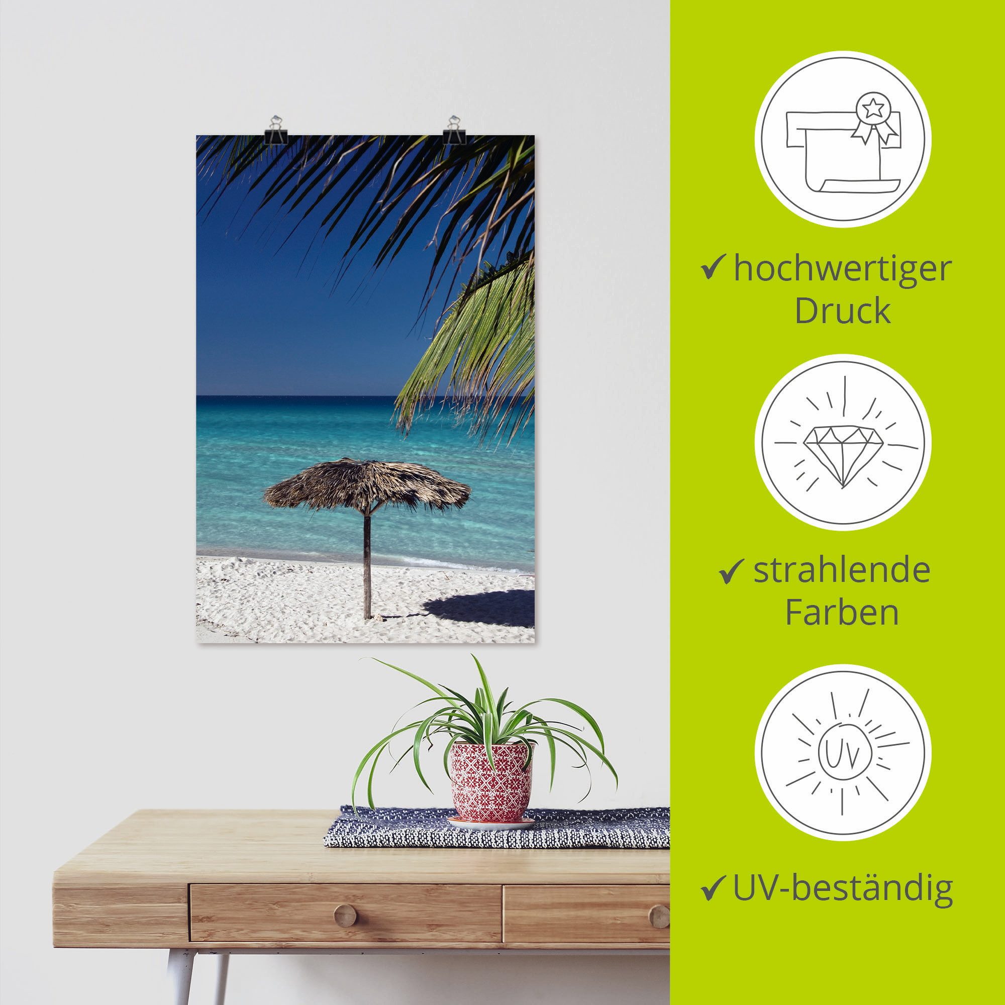 Artland Poster Parasol aan het strand als artprint van aluminium, artprint op linnen, muursticker of poster in verschillende maten