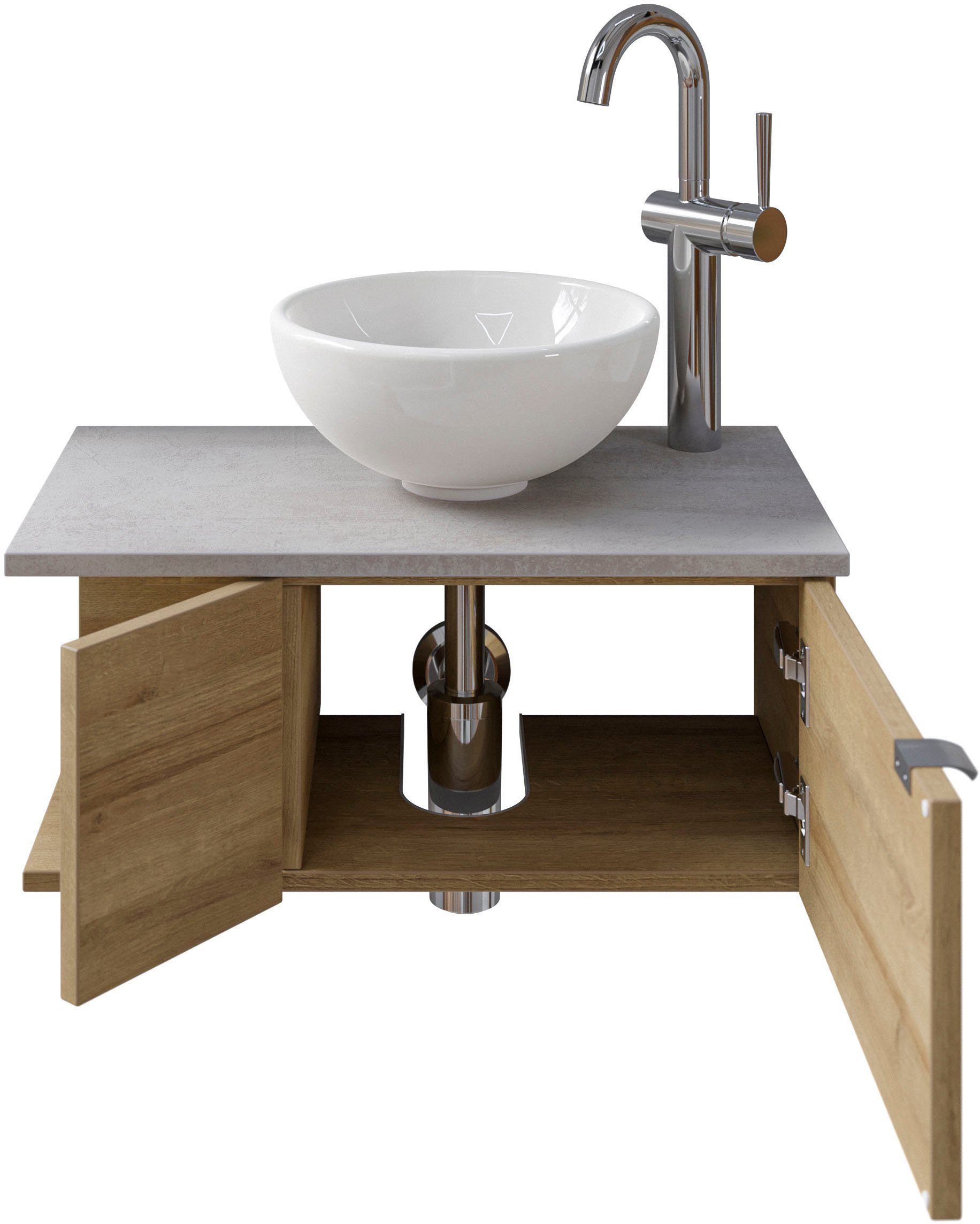 Saphir Wastafelonderkast Serie 6915 wastafel met onderkast voor gastenbadkamer, tweede toilet (3-delig)