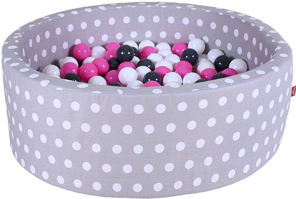 Knorrtoys® Ballenbak Soft, Grey white dots met 300 ballen creme/grey/rose, made in europe