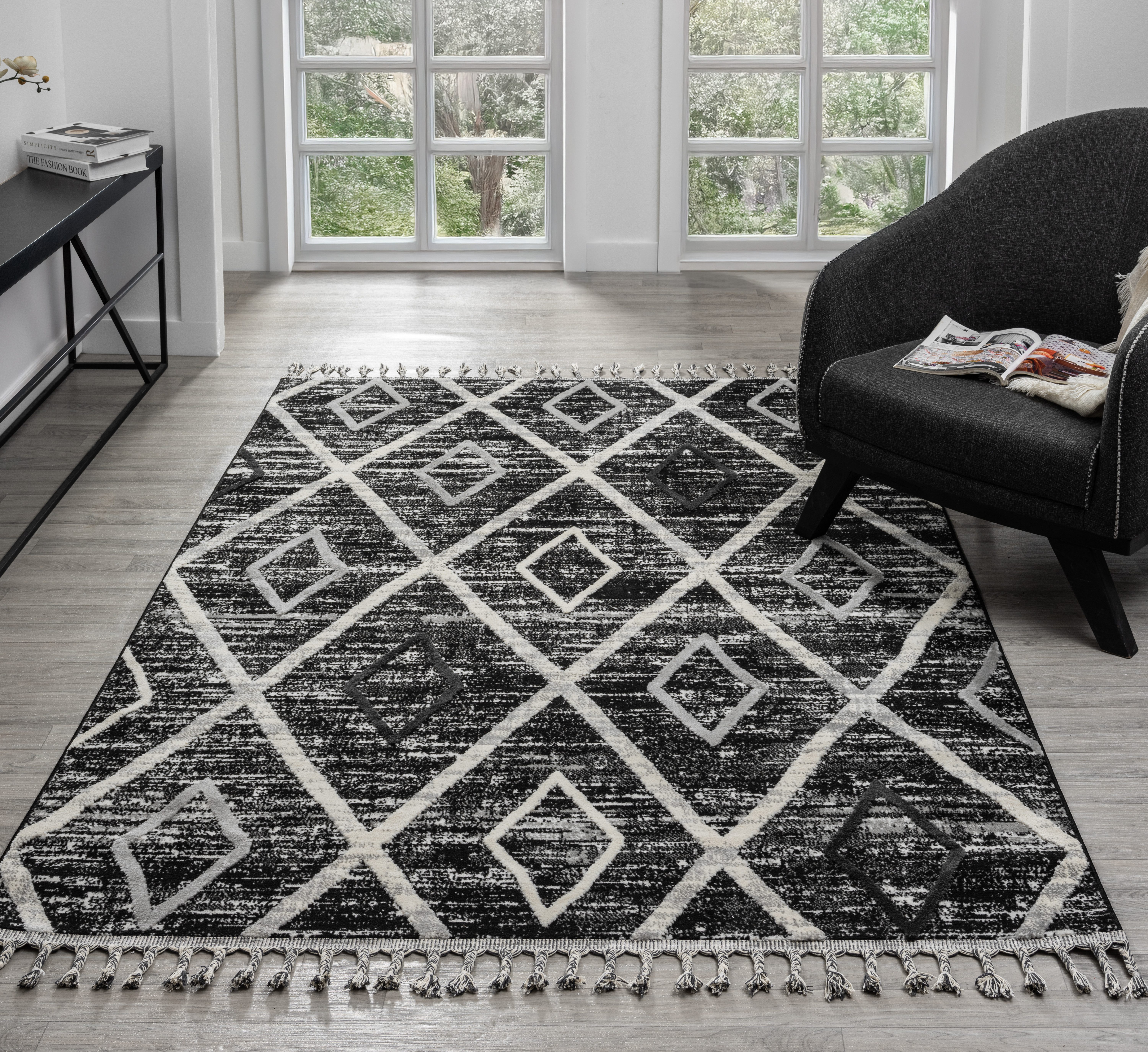 my home Vloerkleed Otilie dichte kwaliteit, wol-look, boho, met franjes en diamanten, scandi