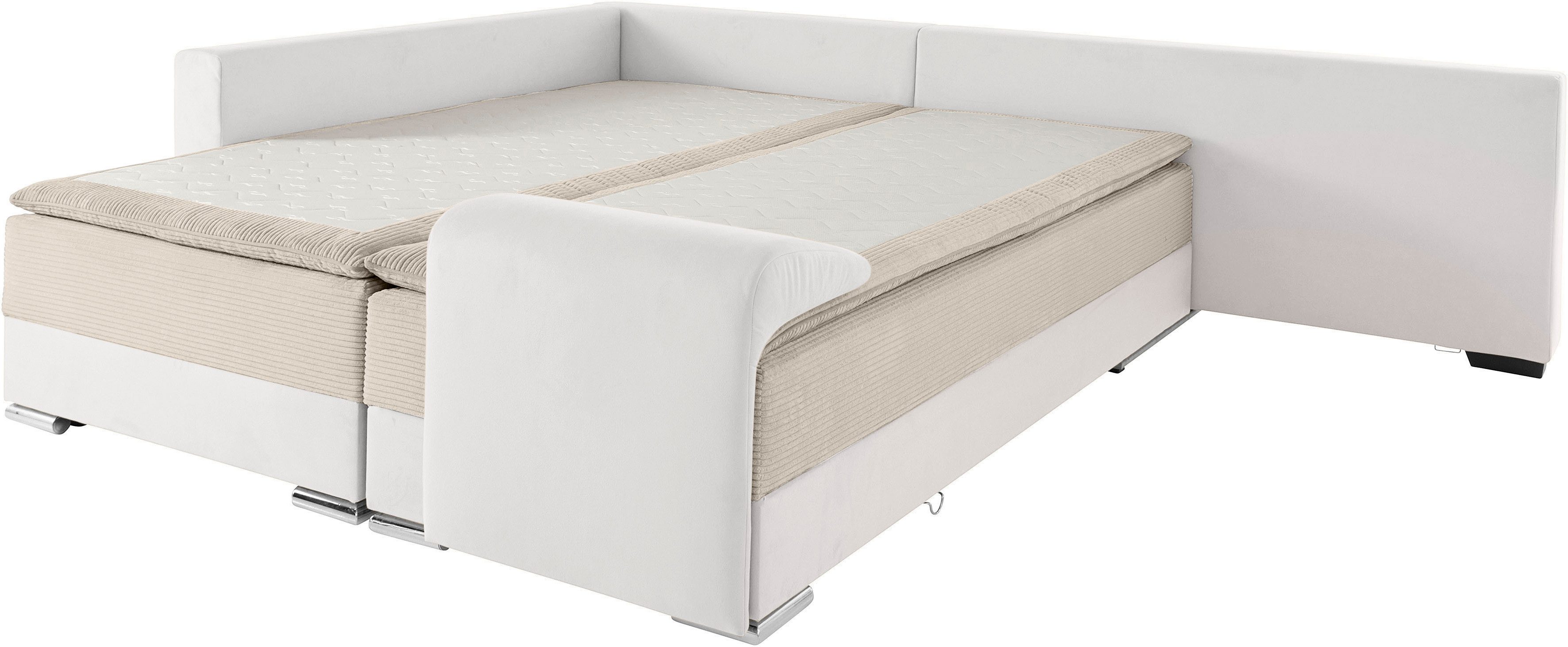 INOSIGN Hoekbank Boxspringbed Night & Day L-vorm met permanente slaapfunctie met armleuning