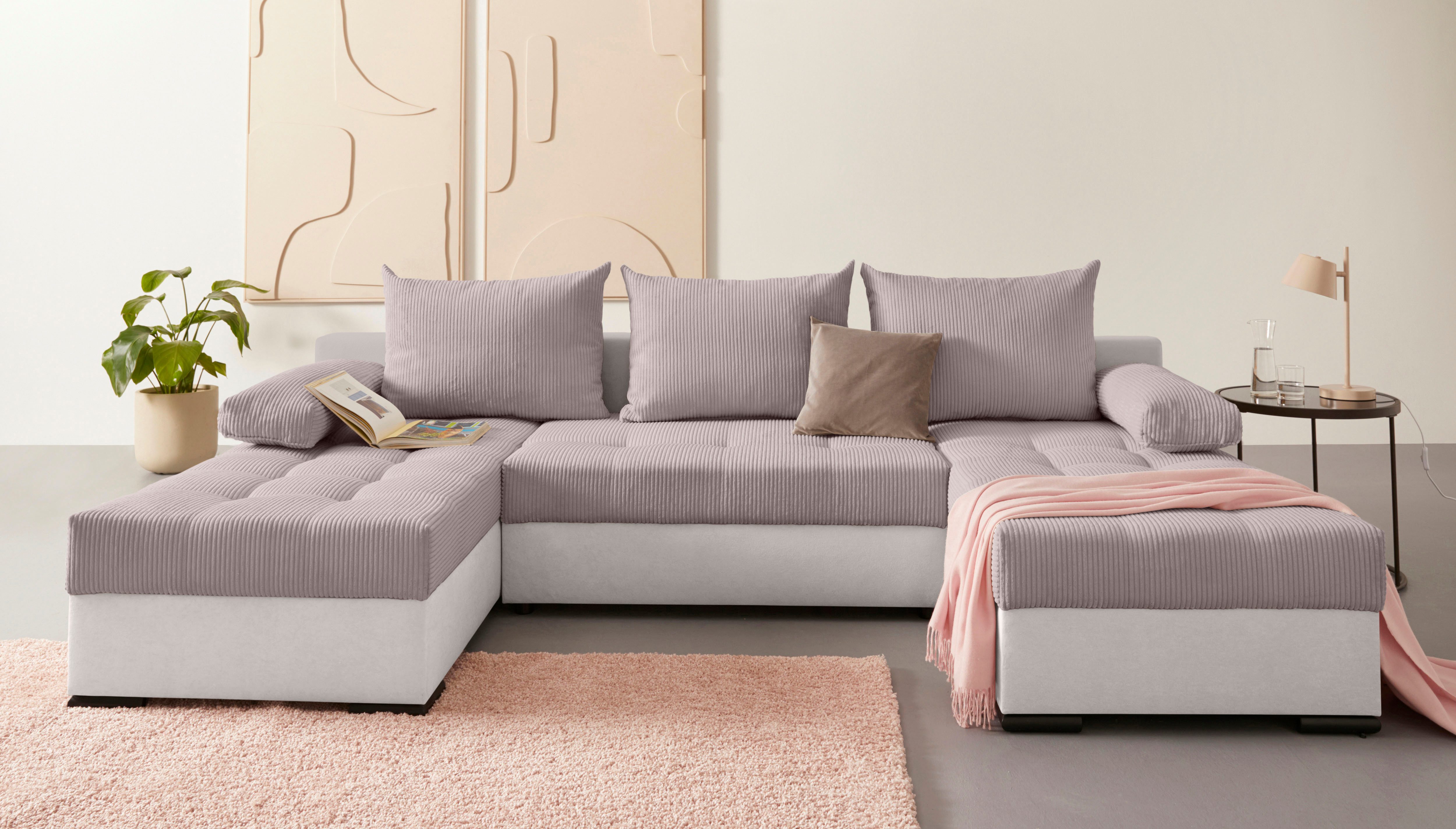 COLLECTION AB Zithoek Josy U-vorm, breedte 269 cm, platweefsel, structuur, kunstleer