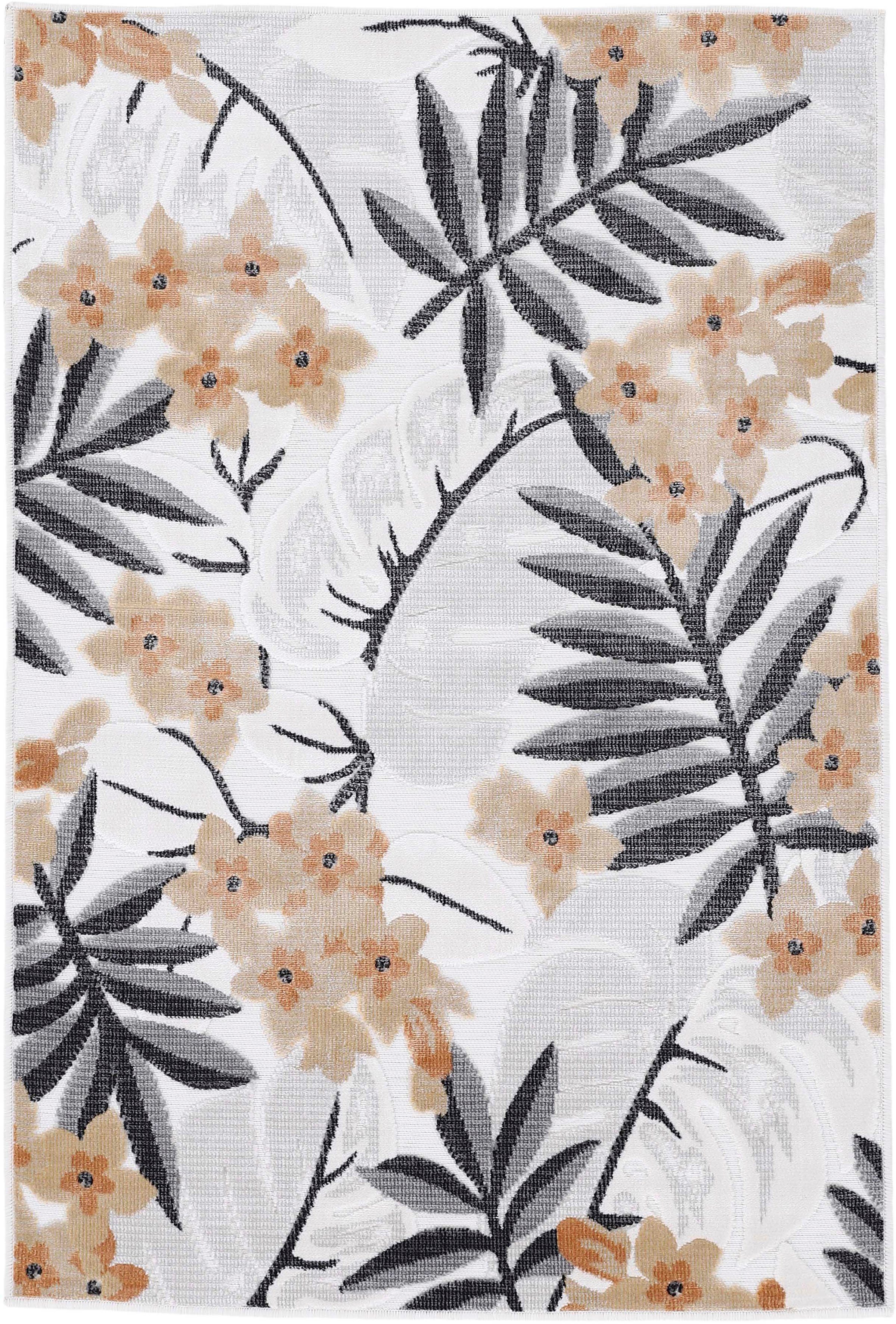 carpetfine Vloerkleed Deja 102 robust vlakweefsel, motief - florale palmbladeren, hoog-laag effect moderne vloerkleden maat 120 cm x 170 cm x 4 mm