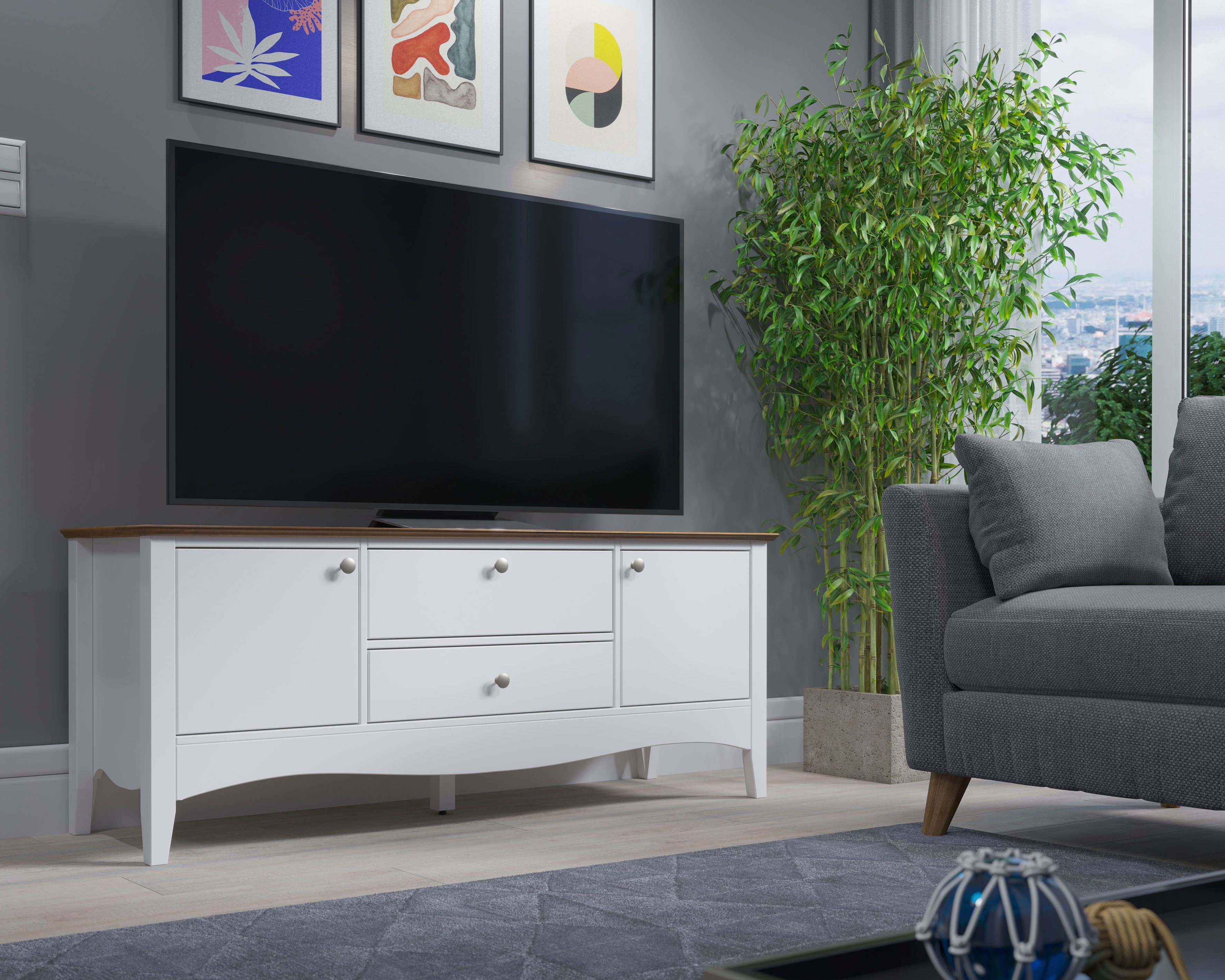 INTER-FURN Tv-meubel Lissabon Gedeeltelijk massief grenen, metalen grepen, BxHxD: 140x58x42 cm