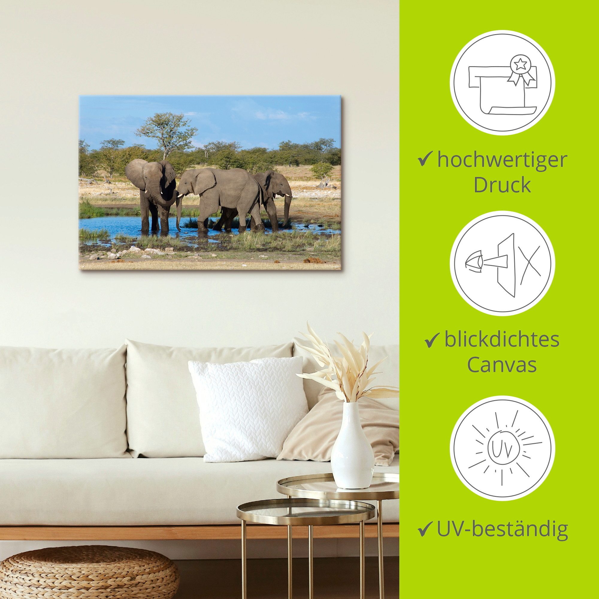 Artland Artprint Afrikaanse olifant EtoshaNationalpark als artprint op linnen, muursticker in verschillende maten