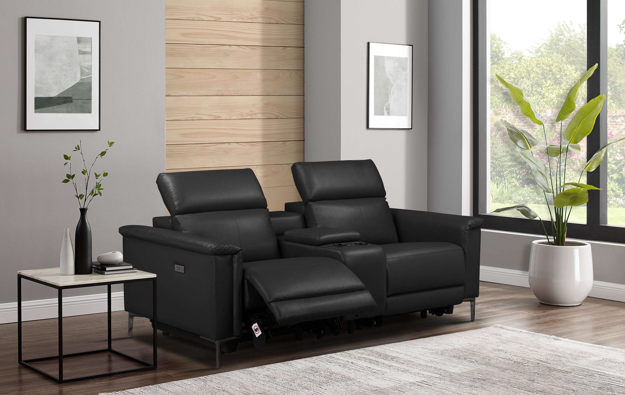 Places of Style 2-zitsbank Lund, 2-zits bioscoopbank, tv-fauteuil, multimedia-sofa, USB-A met elektrische of handmatige relaxfunctie, bekerhouder en opbergruimte