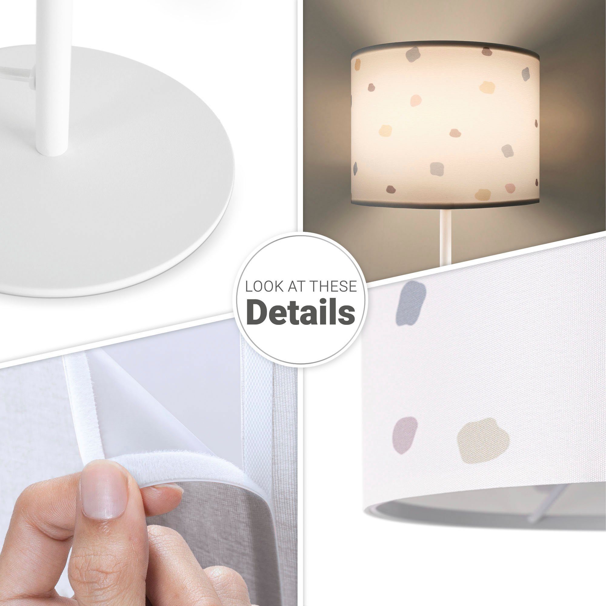 Paco Home Tafellamp Luca Dots Nachtkast stoffen lampenkap rond stippen E14 kleurig retro textiel