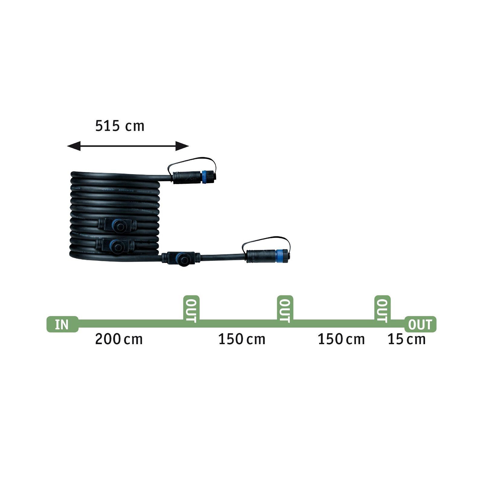 Paulmann Led-tuinlamp Plug & Shine Kabel 5m 4 Uitgangen IP68 Zwart (1 stuk)