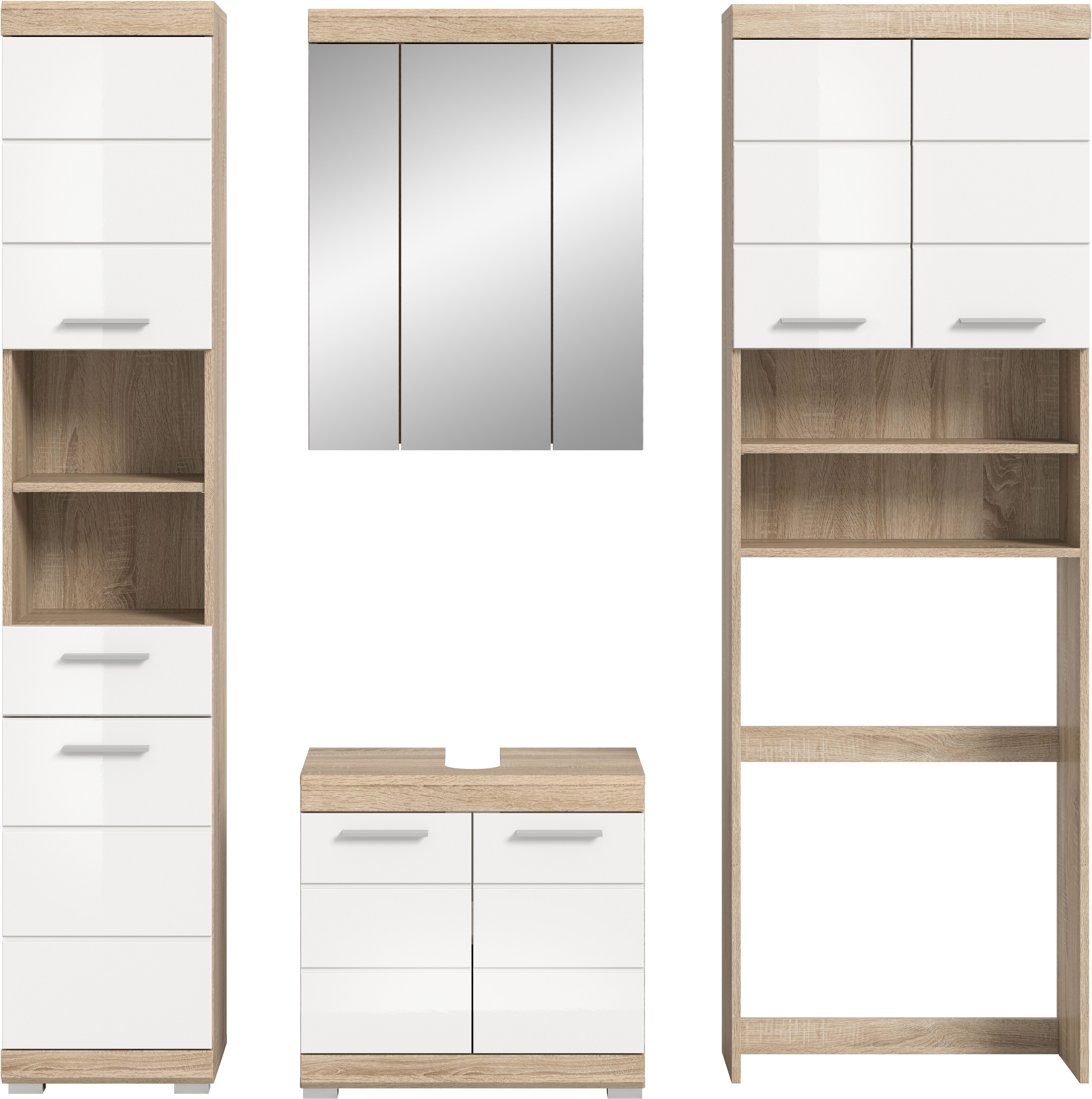 INOSIGN Badkamerserie Siena, 4-delig, bestaande uit: Hoge kast, WBU, spiegelkast, wasmachine ombouwkast (set, 4-delig)