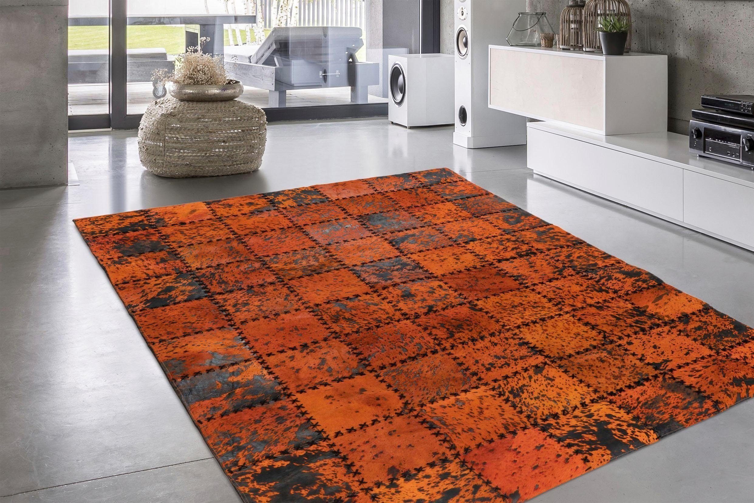 calo-deluxe Vachtvloerkleed Rankel 205 leren tapijt kleurige patchwork unieke stukken, echt rundsleder, woonkamer