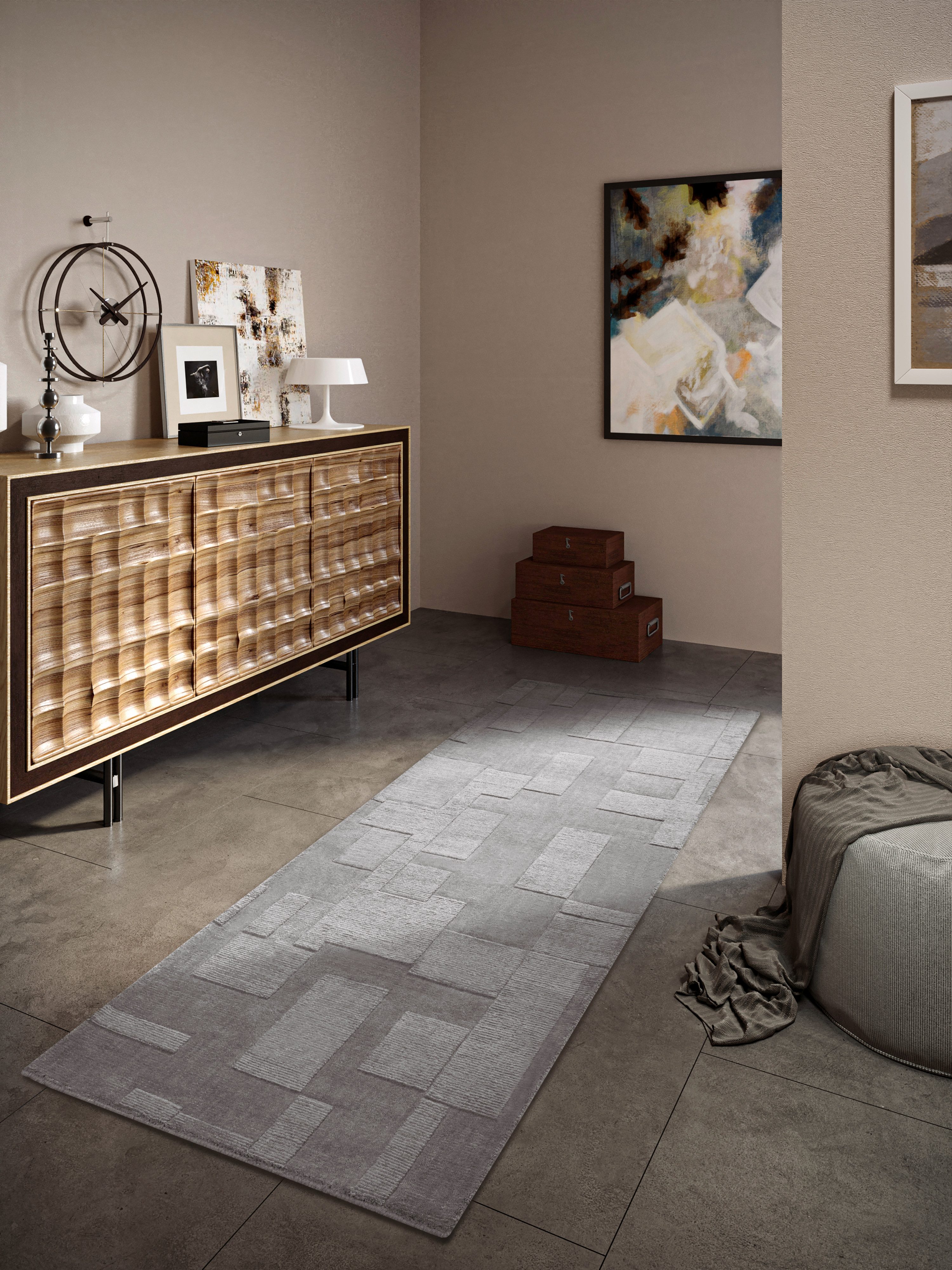Villeroy & Boch Wollen kleed Wilhelmine Loper, handgeweven, wol, natuur, woonkamer, geometrie, boho