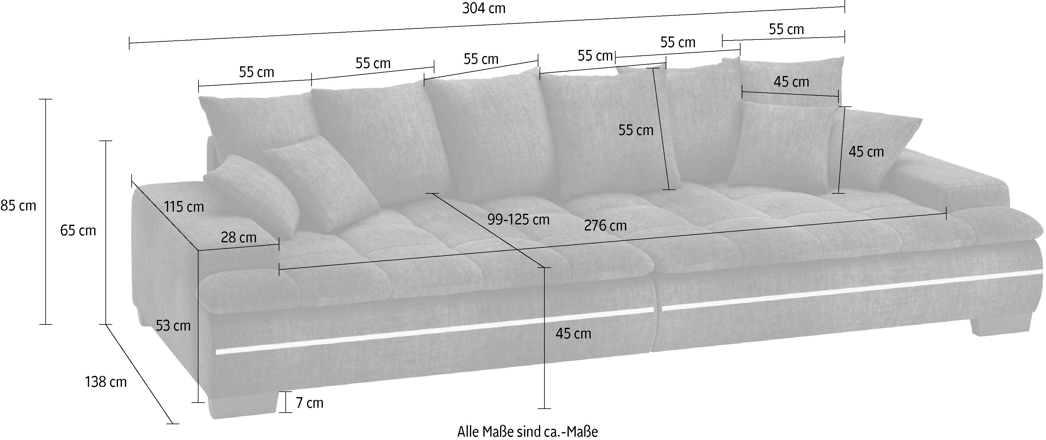 Mr. Couch Megabank Haiti II RGB-LED RGB-LED verlichting, met ambachtelijk gemaakte comfort-stiksel
