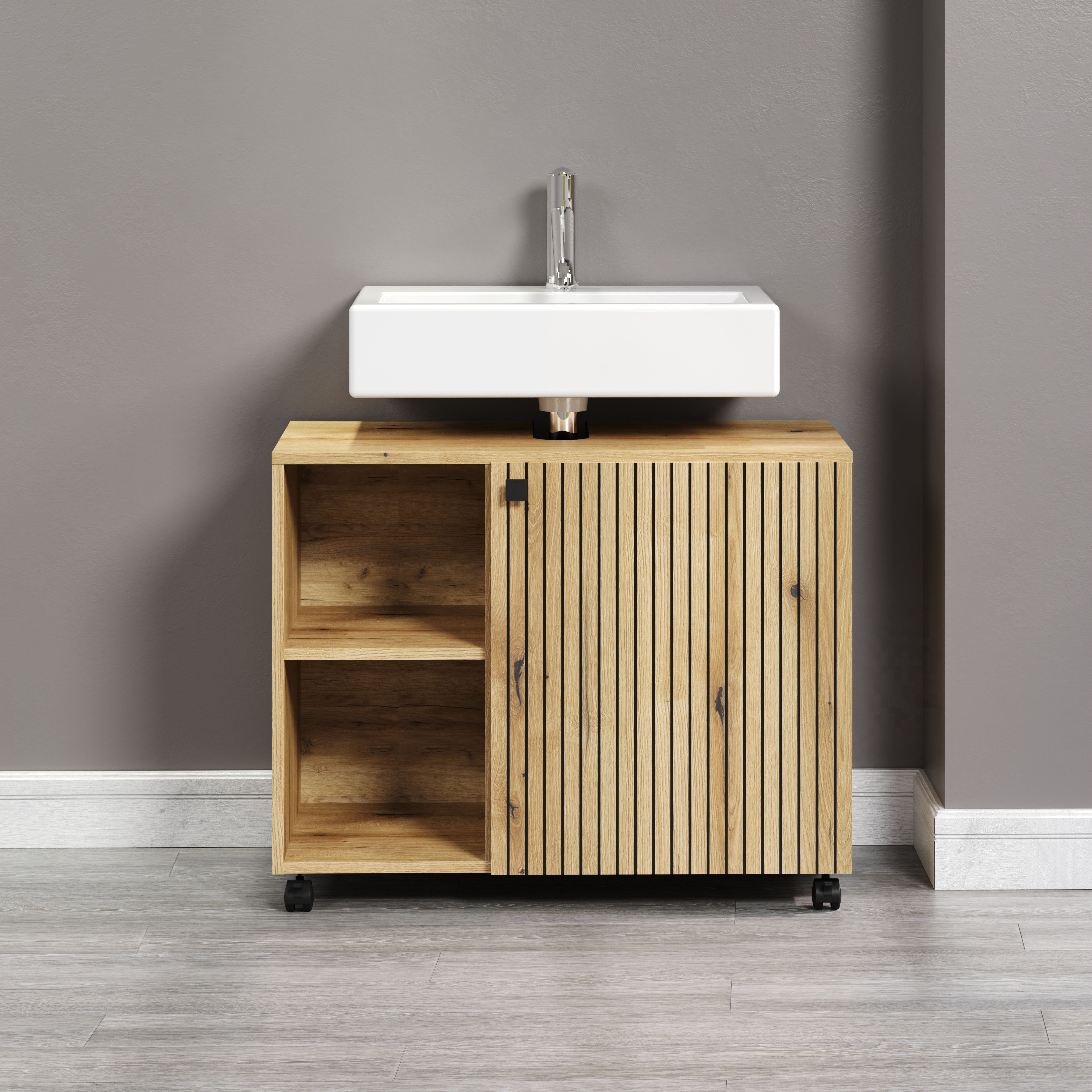 welltime Wastafelonderkast Amrum BxHxD 80 x 64 x 42 cm wastafelonderkast eiken rillen-look (1 stuk)