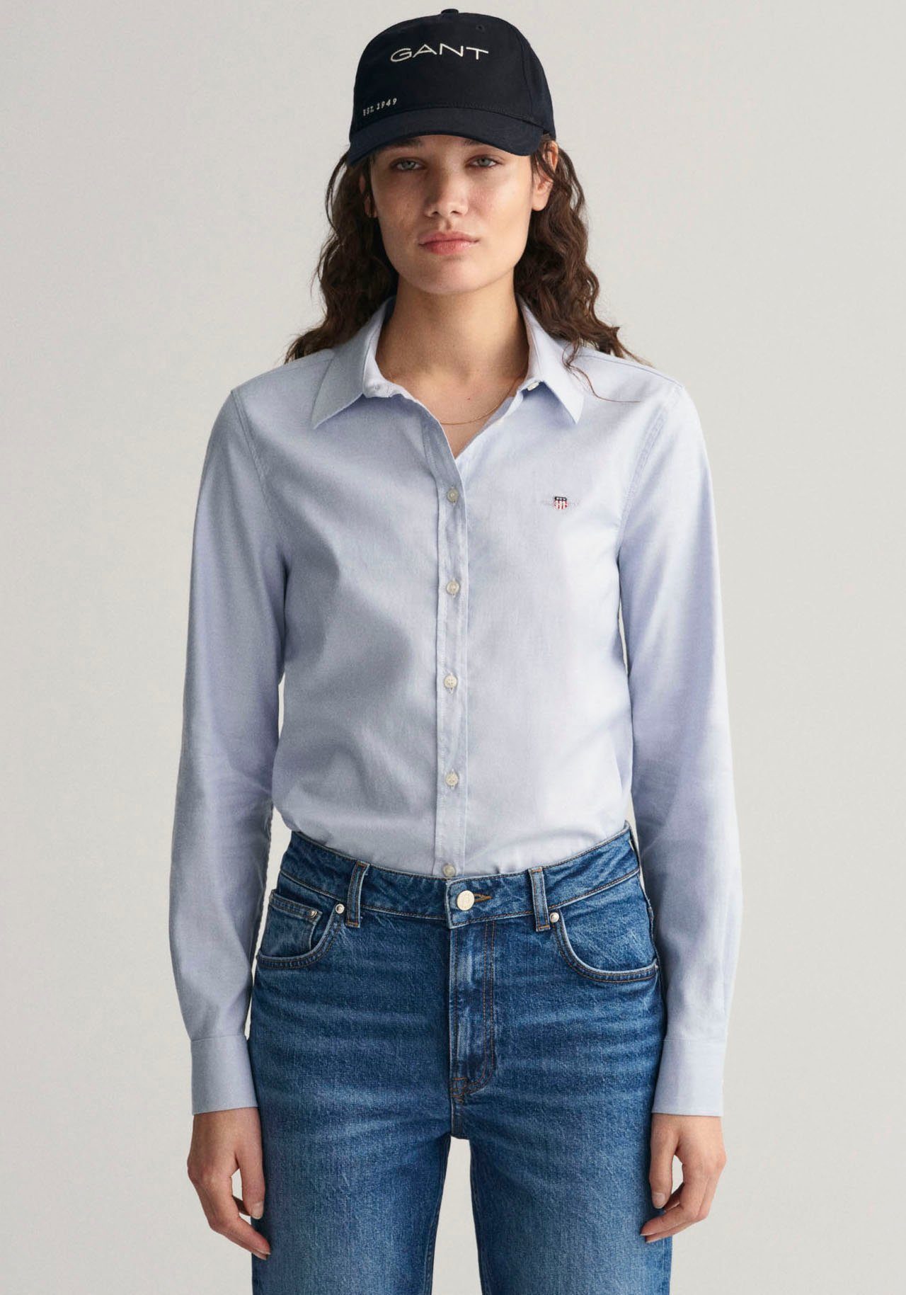 Gant Blouse met lange mouwen Nieuwe Slim Stretch Oxford Blouse voor comfortabel zitten en bewegingsvrijheid, new slim stretch, kreukvrij